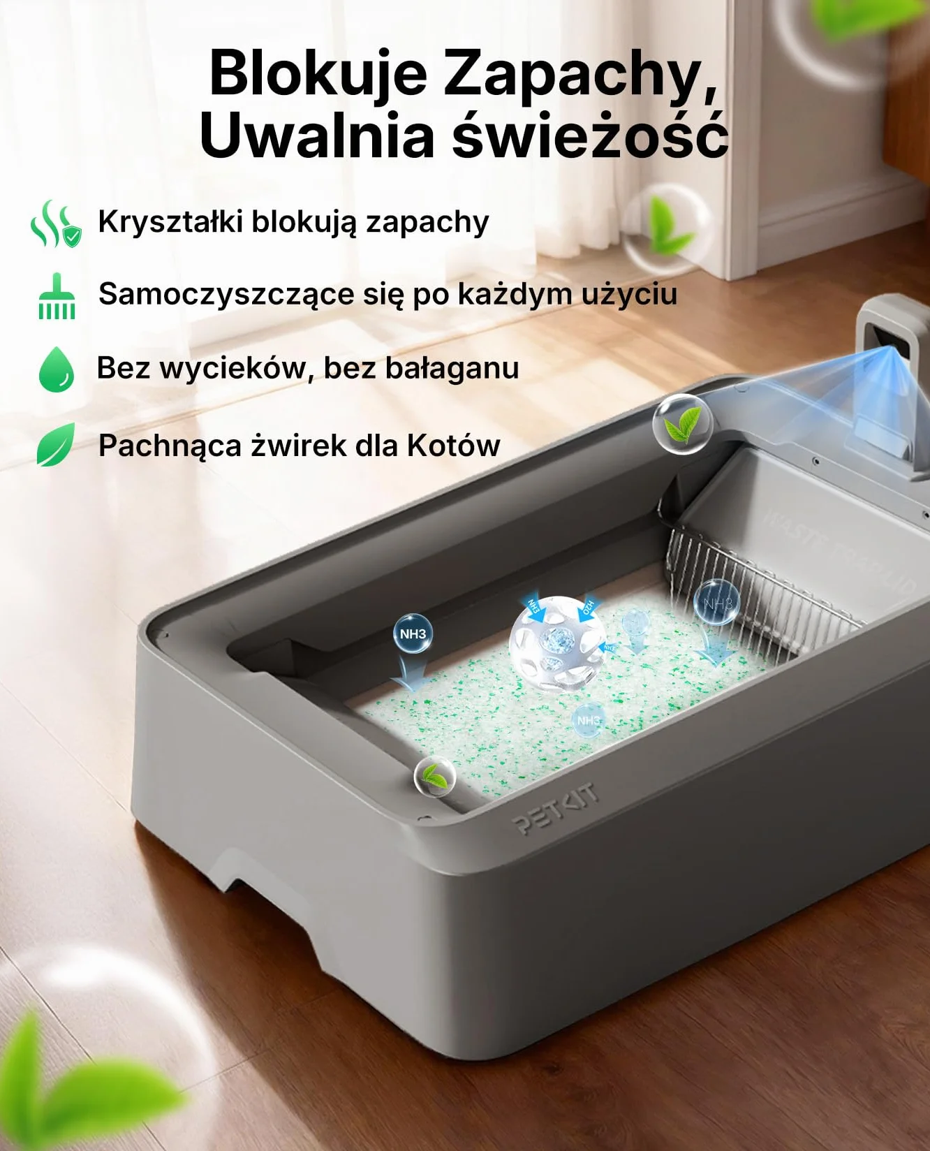 PETKIT Zestaw do Krystaliczny Żwirek dla Kotów, do PUROBOT CRYSTAL DUO Samoczyszcząca Kuweta dla Kotów, Podwójne Zbieranie Odpadów, Wymienna Tacka, Kontrola Zapachów, 4 Sztuki, Zielony