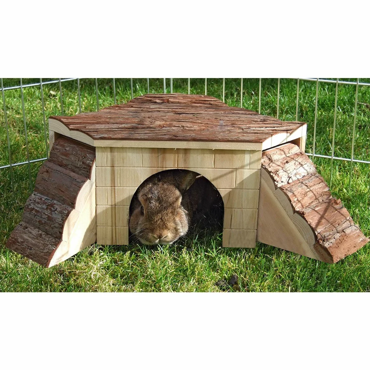 Kerbl Gineau domek świnia z rampami natura, 37 x 35 x 15 cm bez ramp 25 x 25 x 15 cm