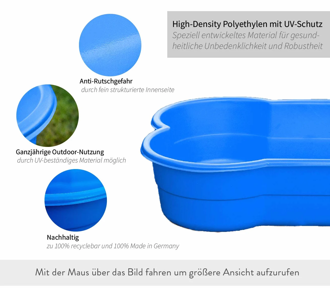 Basen dla psów w kształcie kości – 120 cm, szary, dla dużych i małych psów, odporny na ugryzienia, działanie promieni UV, 100% Made in Germany