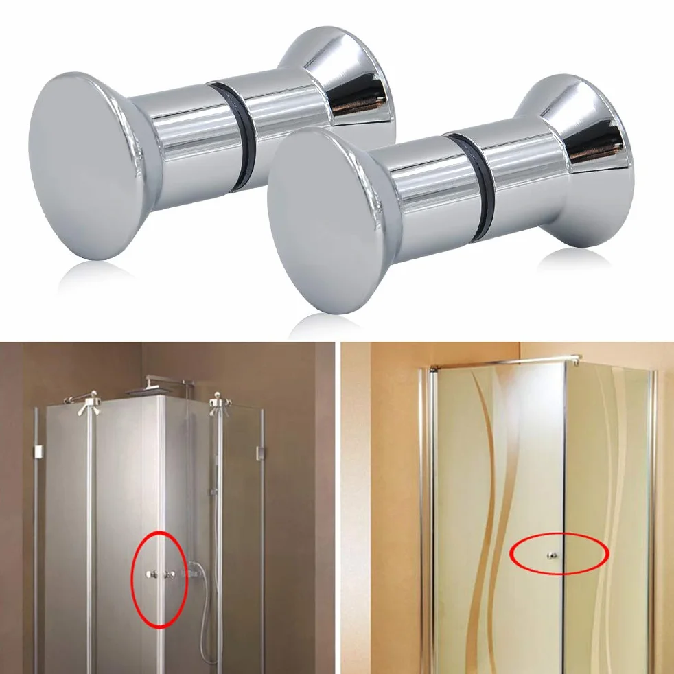 FOCCTS 2 sztuki gałek do drzwi prysznicowych ze stopu aluminium, uchwyt do drzwi prysznicowych/wanny, chromowane wykończenie