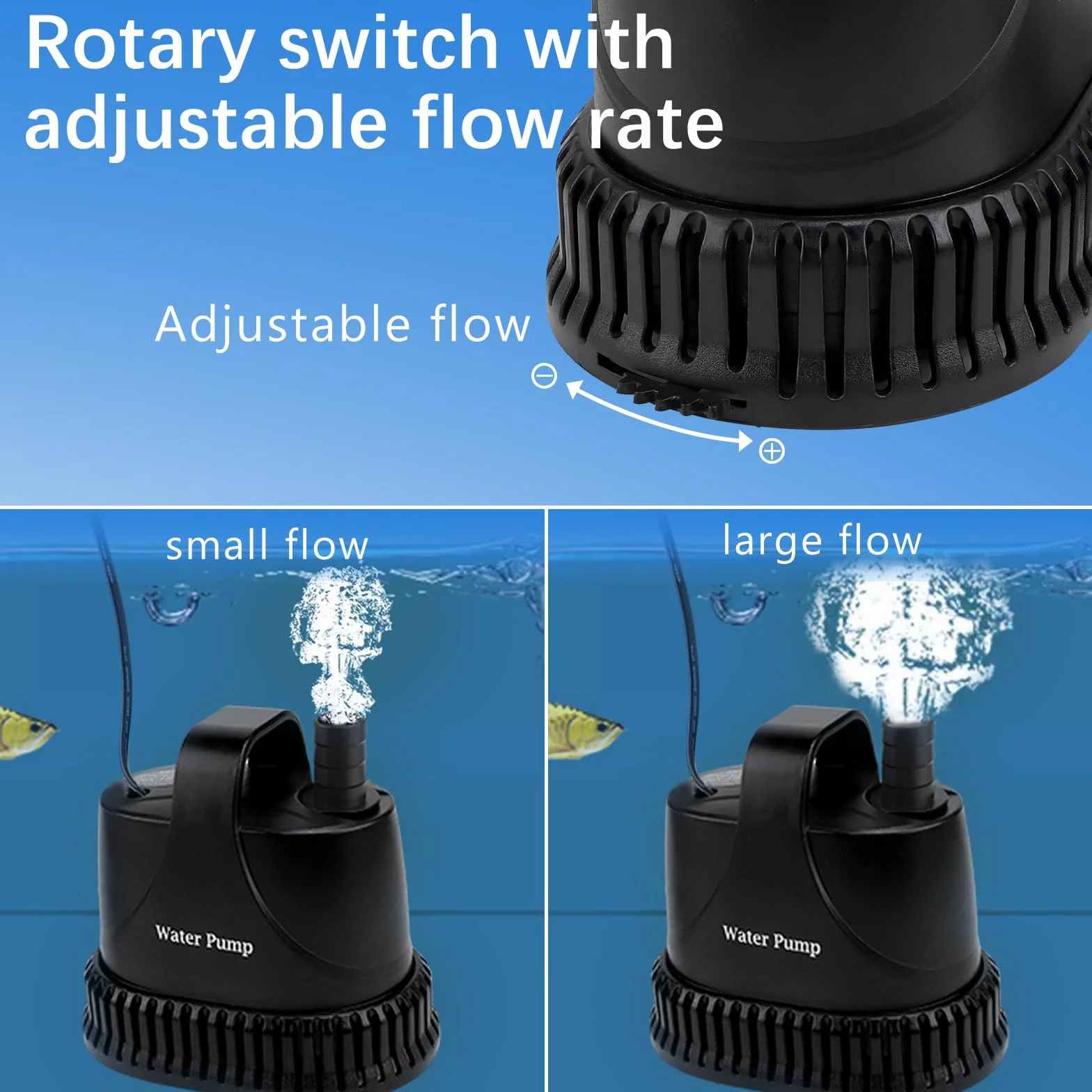 EXLECO Zatapialna pompa do brudnej wody, 1200 l/h, 20 W, 220 V, mała pompa wodna, fontanna, ciśnienie wody do basenu, stawu, ogrodu, kabel 2 m, 1 wąż 2 dysze