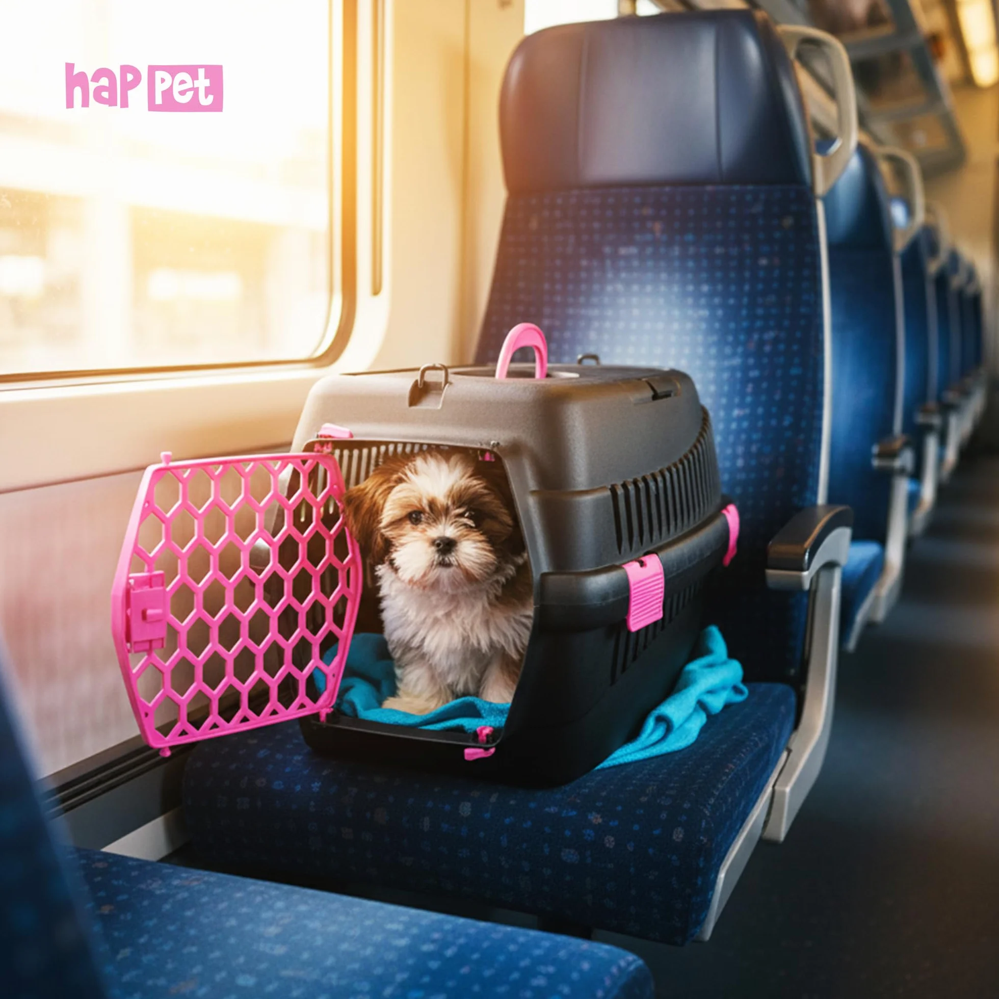 HAPPET Transporter dla zwierząt TEDDY M Fuchsia – klatka podróżna dla kotów i małych psów, wentylowana klatka ze zdejmowanymi drzwiami, klipsami i uchwytem