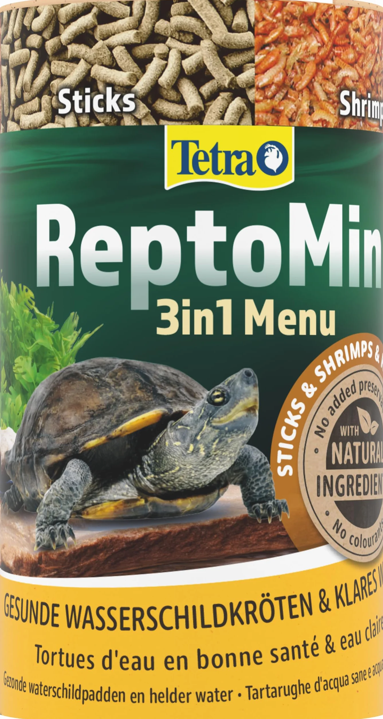 Tetra ReptoMin Menu karma dla żółwi – urozmaicona karma 3 w 1 z pałeczkami, krylem i krewetkami dla żółwi wodnych, puszka 250 ml