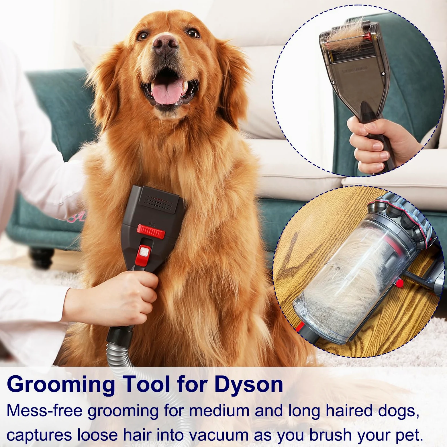 Portek Przystawka próżniowa do sierści psa do bezprzewodowego Dyson V15 V12 V11 V10 V8 V7 V6 G5 GEN5 Outsize V6, zestaw narzędzi do pielęgnacji podkładu dla zwierząt domowych z adapterem węża