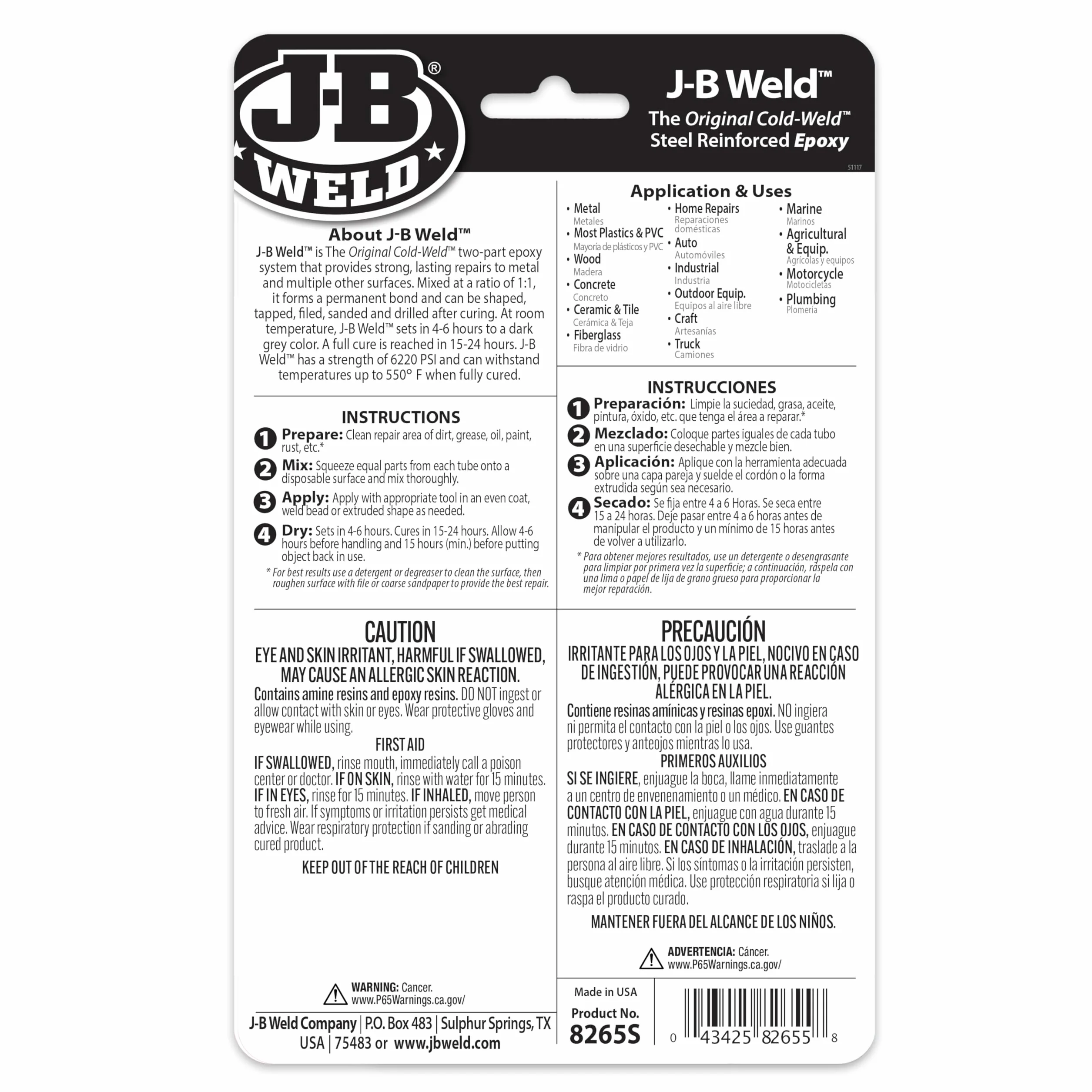 JB Weld Original Cold-Weld 8265-SUK stal wzmocniona żywicą epoksydową - ciemnoszara (opakowanie może się różnić)
