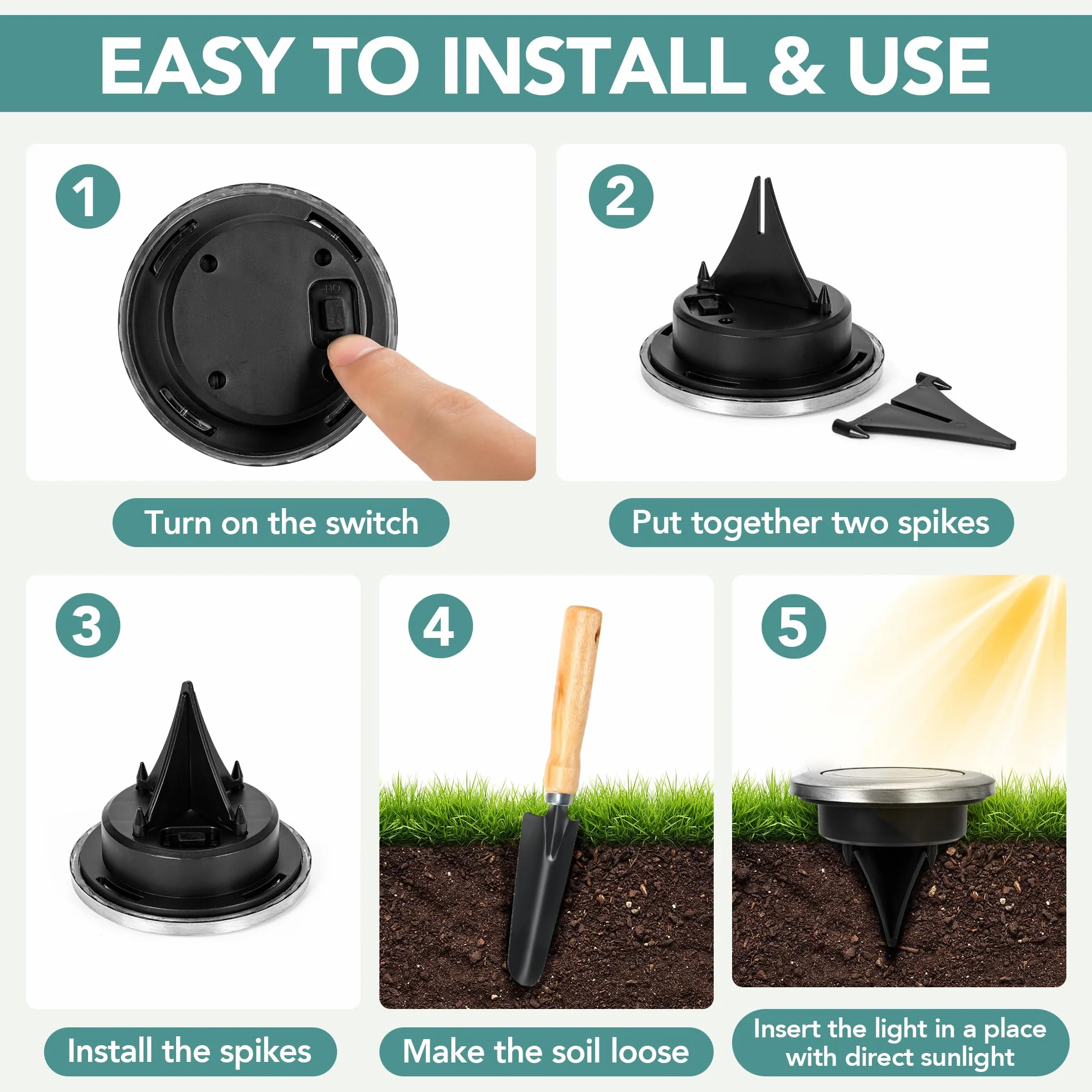 Solpex Lampy solarne do ogrodu, 20 sztuk, mini solarne lampy naziemne, wodoodporne, solarne lampy ogrodowe, zasilane energią słoneczną, oświetlenie krajobrazu na patio, podwórko, podjazd, chodnik