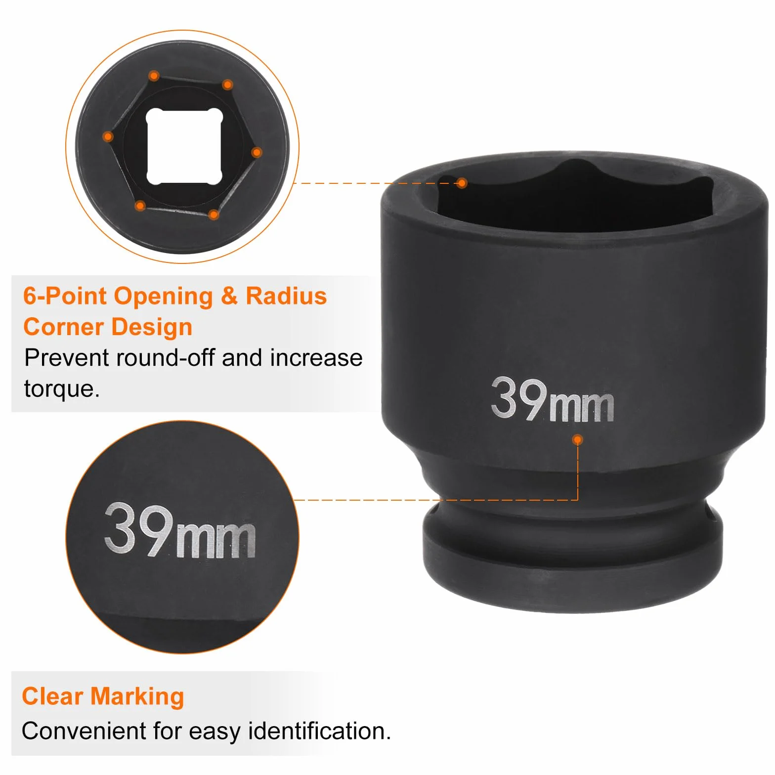 QUARKZMAN Głębokie 6-punktowe gniazdo udarowe 3/4" Drive 39 mm stal stopowa 40Cr metryczny do nakrętki osi Gniazdo udarowe