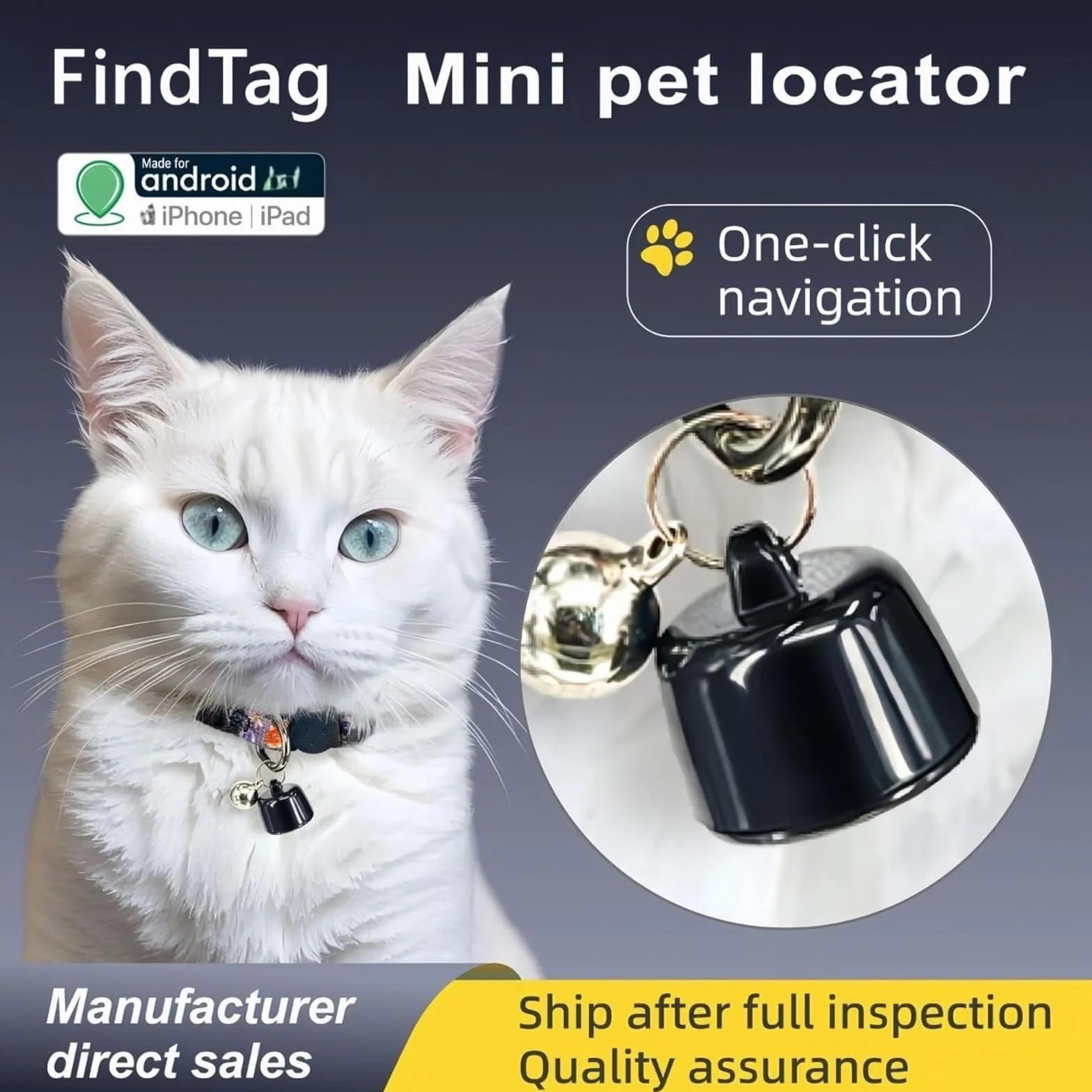 Mini tracker GPS dla kota - globalne śledzenie - bez dodatkowych kosztów - kompatybilny z systemami iOS i Android - dla każdego naszyjnika - inteligentna lokalizacja