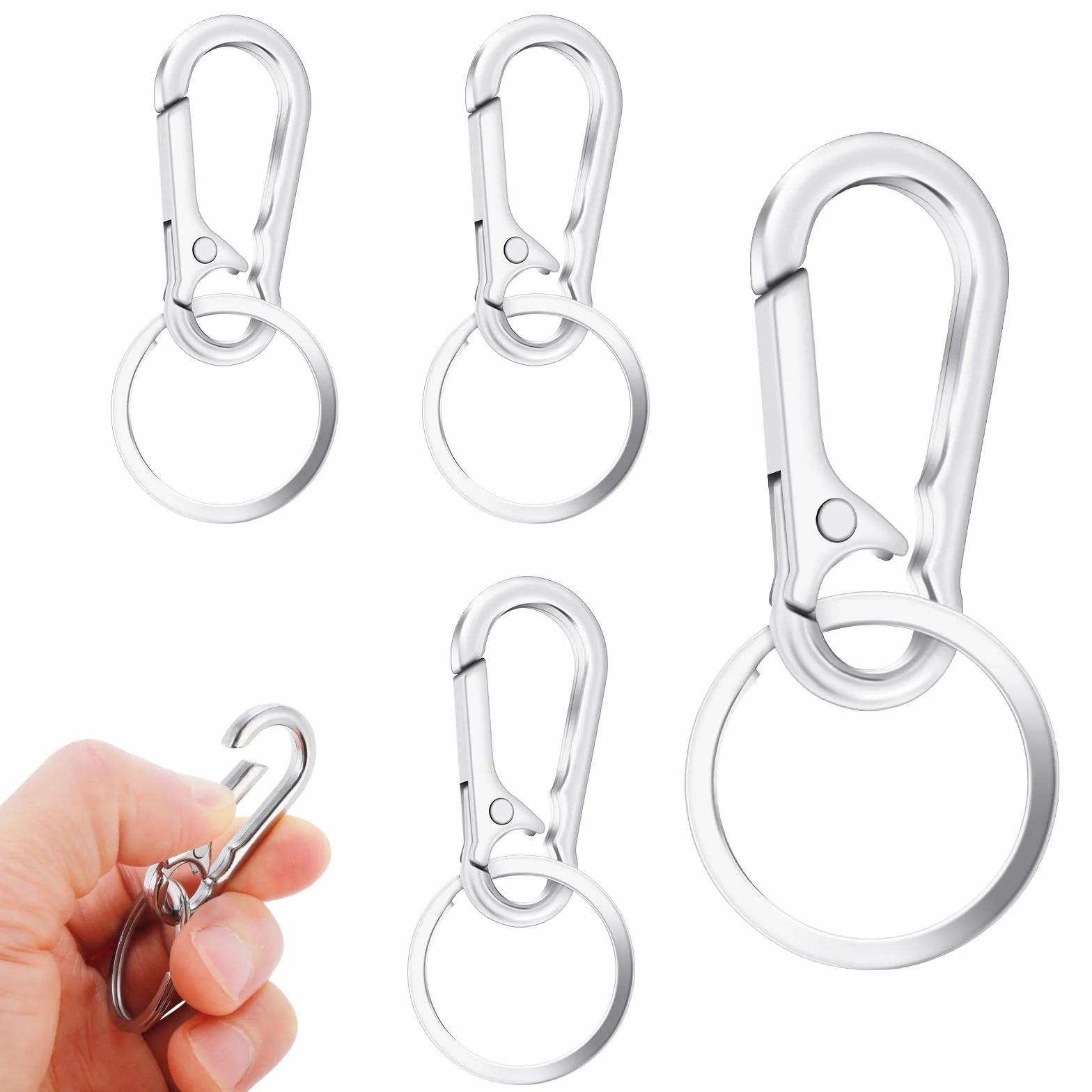 Yolev 4 szt. breloczek do kluczy breloki metalowy brelok klips breloczek uchwyt karabinek klips breloczek klipsy haczyk uchwyt organizer dla unisex, Srebrny, 1X
