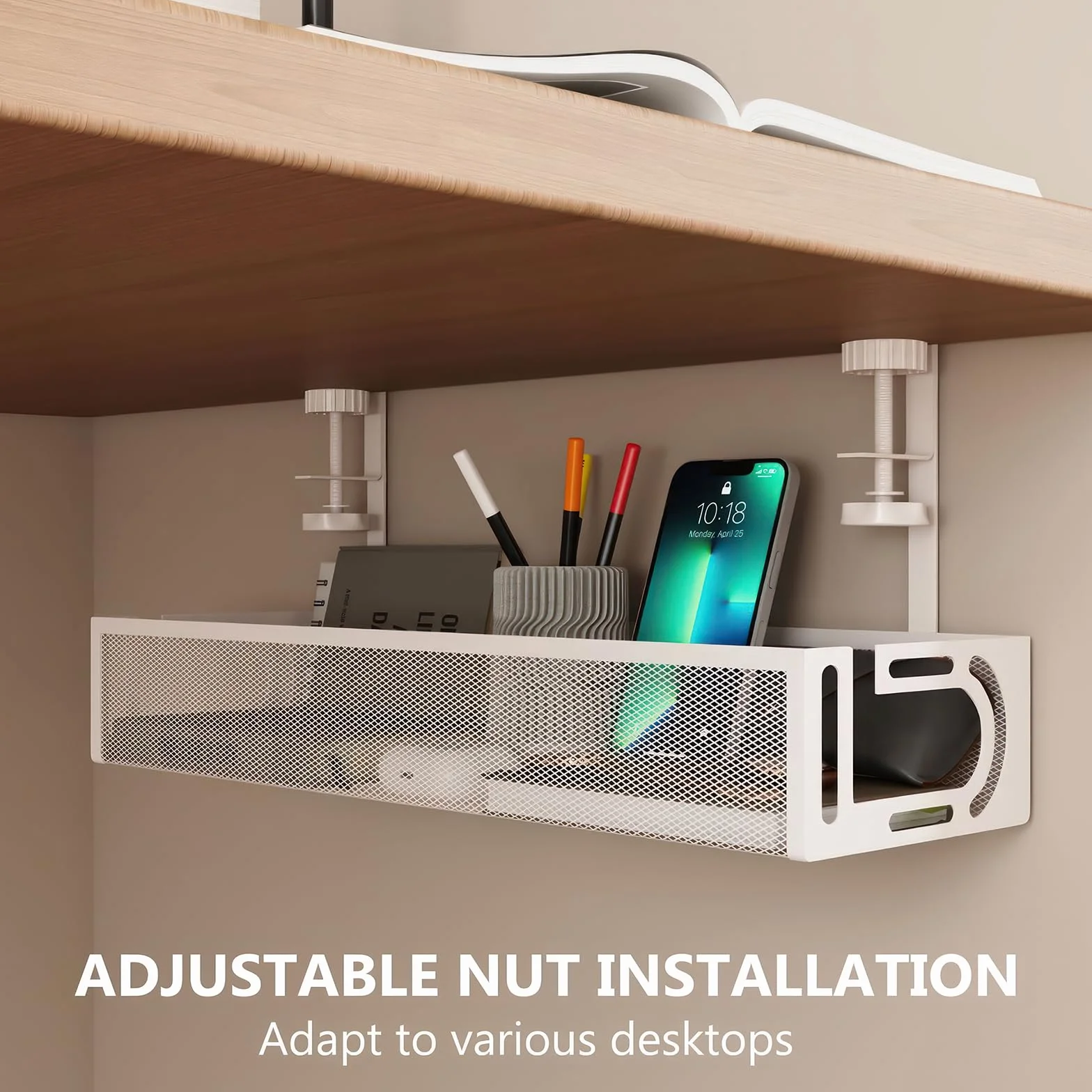 Under Desk Cable Management Tray No-Drill Mesh Table Cable Basket for Managing Cables and Power Strips, No Screws Tidy Box Wire Organizer do domu, biura, kawiarni internetowej