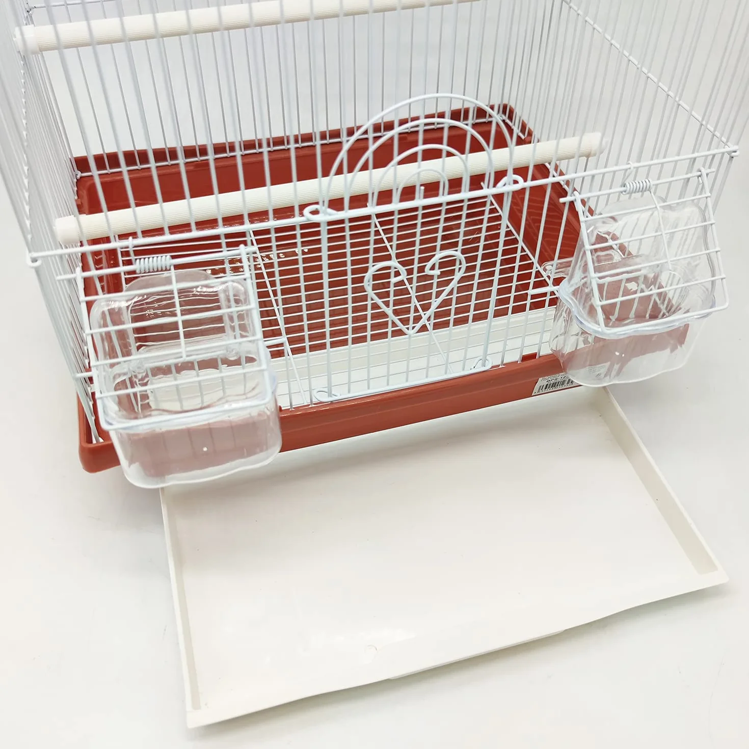 BPS BUENA PET SHOP Klatka dla ptaków na papugę kanarkową z karmnikiem, miska do picia, 2 wieszaki, huśtawka, trwała, brązowa, 34,5 x 28 x 49,5 cm