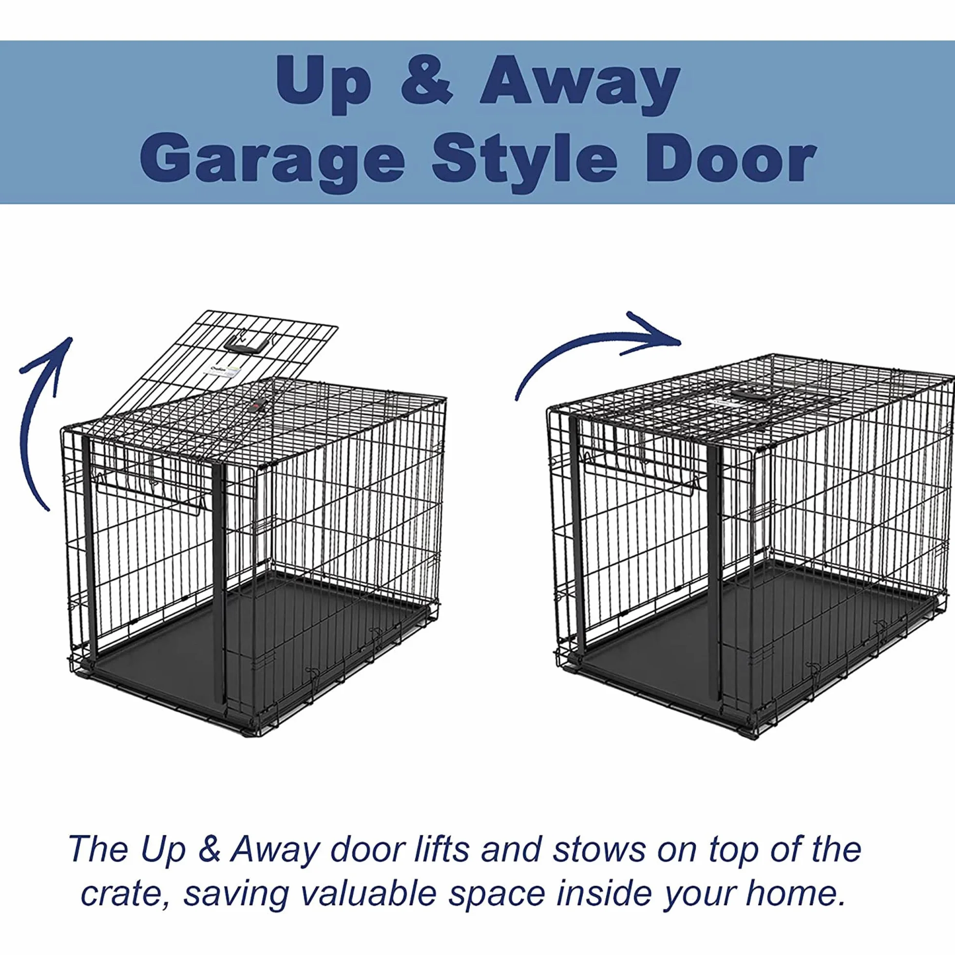 MidWest Homes for Pets Large Ovation Single Door Folding Dog Crate, 42-Inches, Space-Saving Patented Up & Away Door, Leak-Proof Pan, Divider Panel, Black