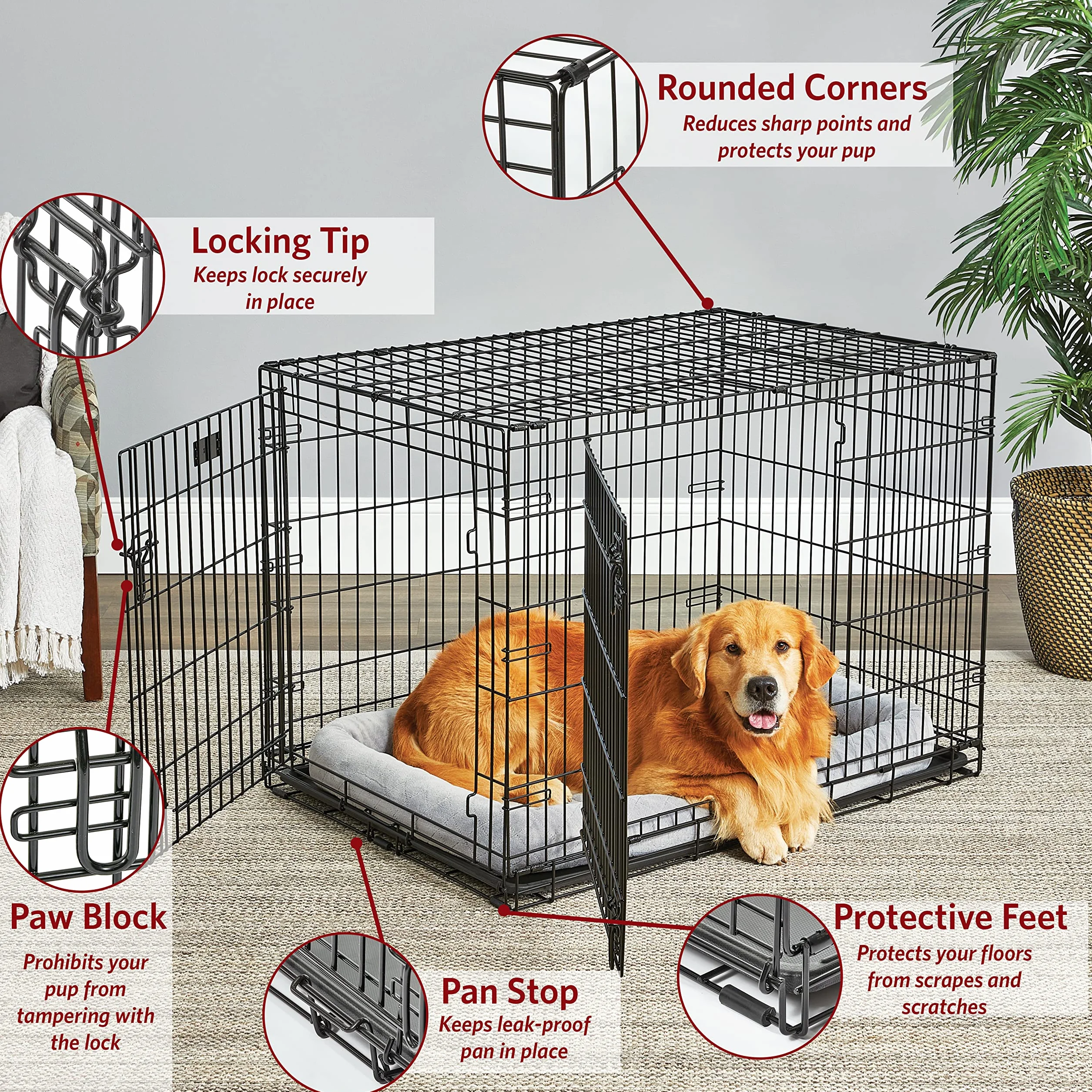 MidWest Homes for Pets Large LifeStages Podwójne drzwi 106 cm składana skrzynia dla psa, zwiększone bezpieczeństwo, zawiera szczelną patelnię, przegrodę, uchwyt, gumowe nóżki
