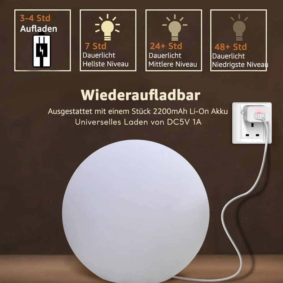 Mr.Go 40cm Wasserdichte Kugelleuchte für Außen, LED Kugel-Lampe Innen, Gartenkugel Aussenlampe Leuchtkugel Stimmungsleuchte mit Farbwechsel, Fernbedienung und 16 Einstellbar RGB Farben