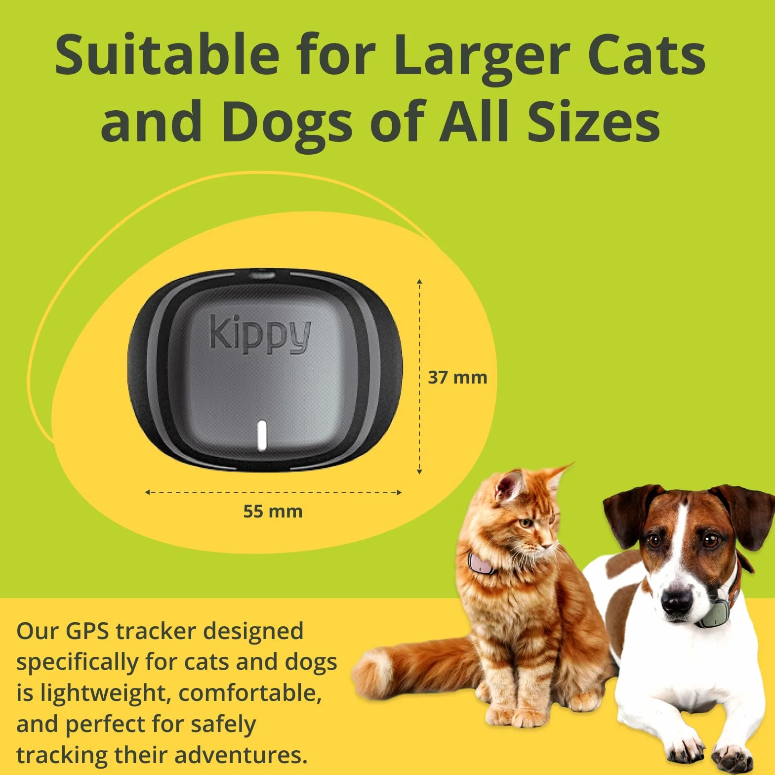 Kippy EVO Obroża GPS Monitor Aktywności dla Psa Kota 38g Wodoodporna Bateria 7 dni Kamiennoszary