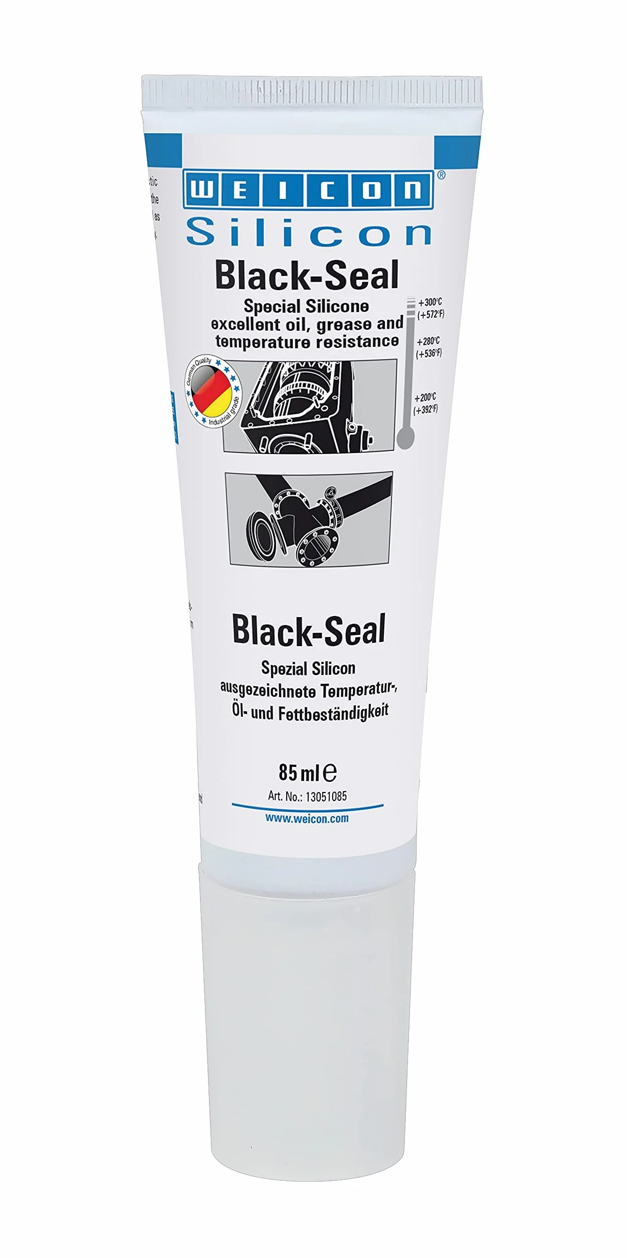 WEICON Black‑Seal 85 ml, wysokotemperaturowy silikon uszczelniający, odporny na oleje i smary, kolor: czarny