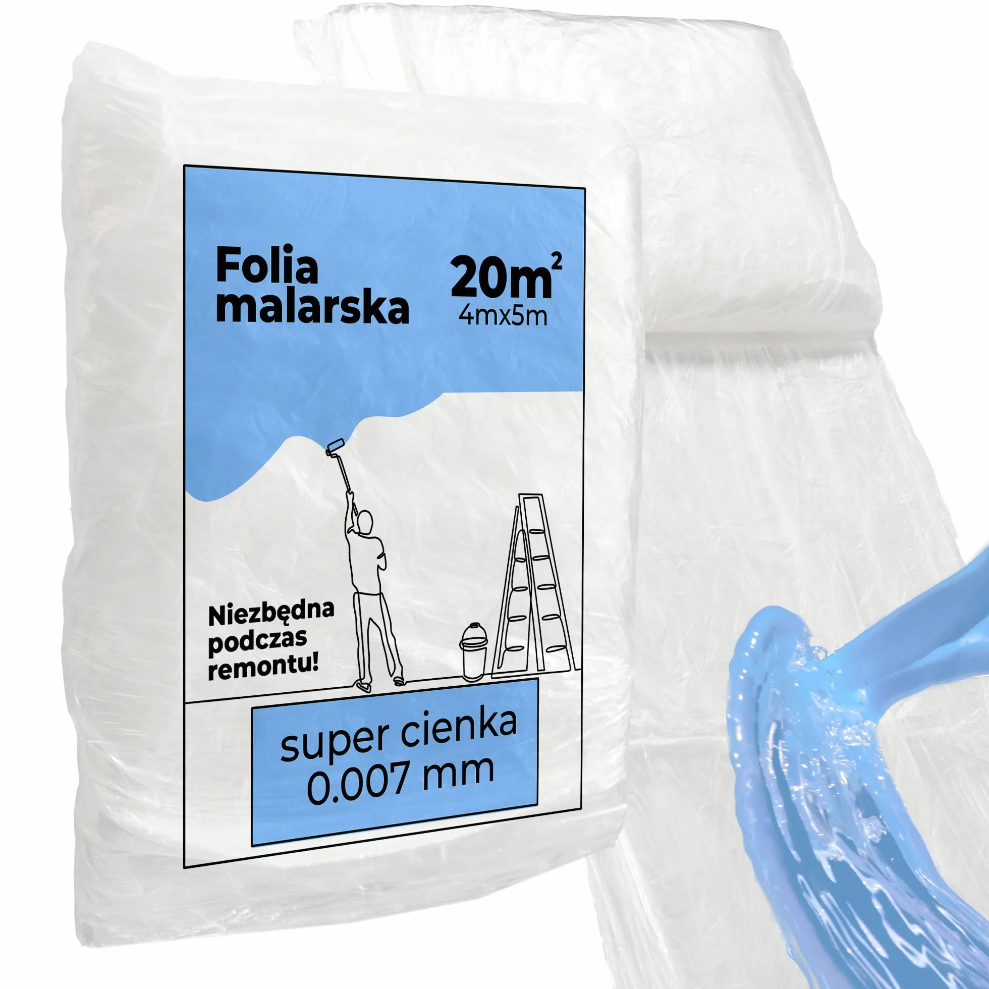 Folia Malarska SUPER Cienka 0.007mm Na Meble, Podłogi, Okna Ochronna Plandeka do Malowania 4x5m Wytrzymała Folia Osłonowa Powierzchni Podczas Malowania i Remontu Folia Ochronna Biała