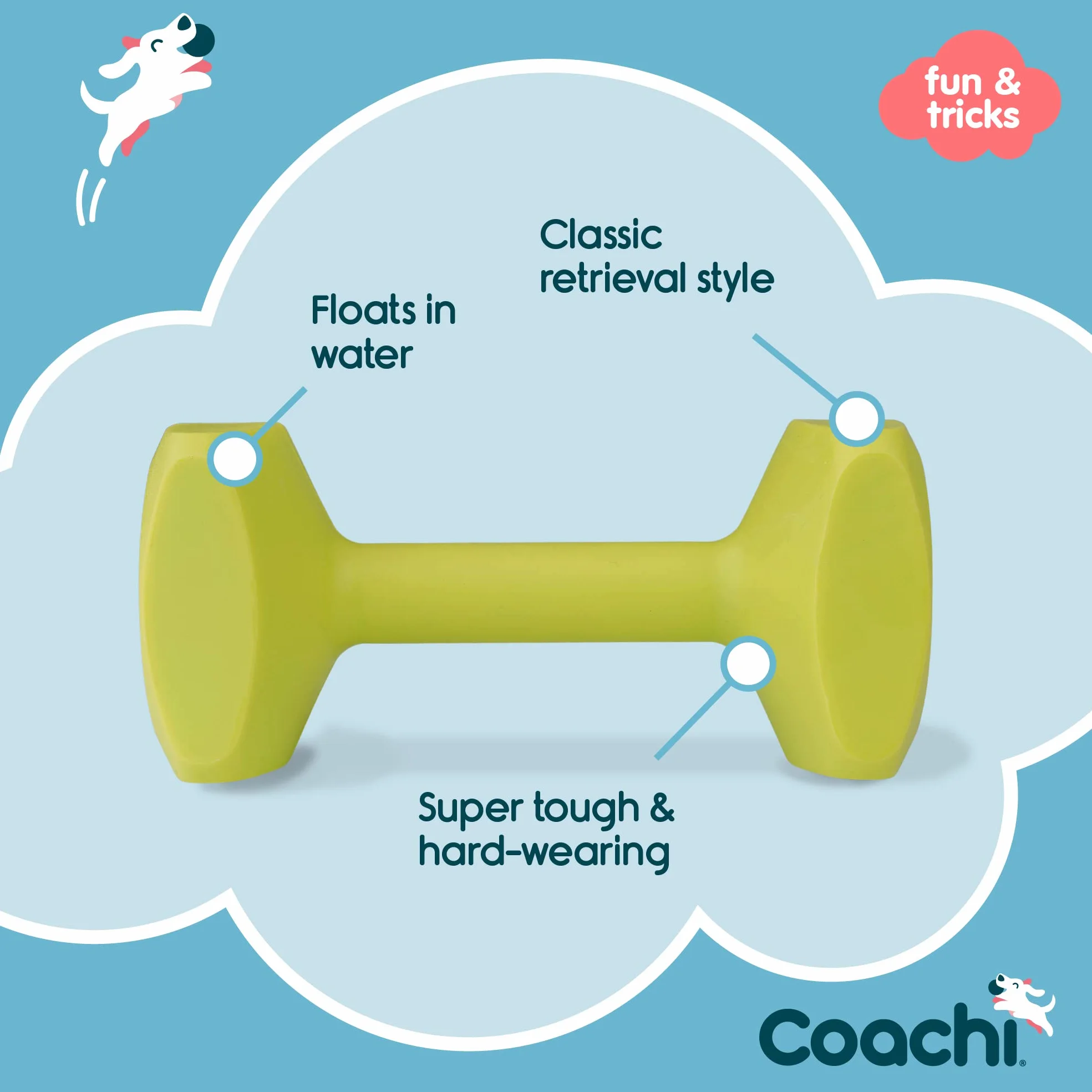 Coachi Training Dumbbell, Long Distance Throwing, Classic Retrieval Toy, Gundog Puppy Training, Super Tough, Medium Dogs