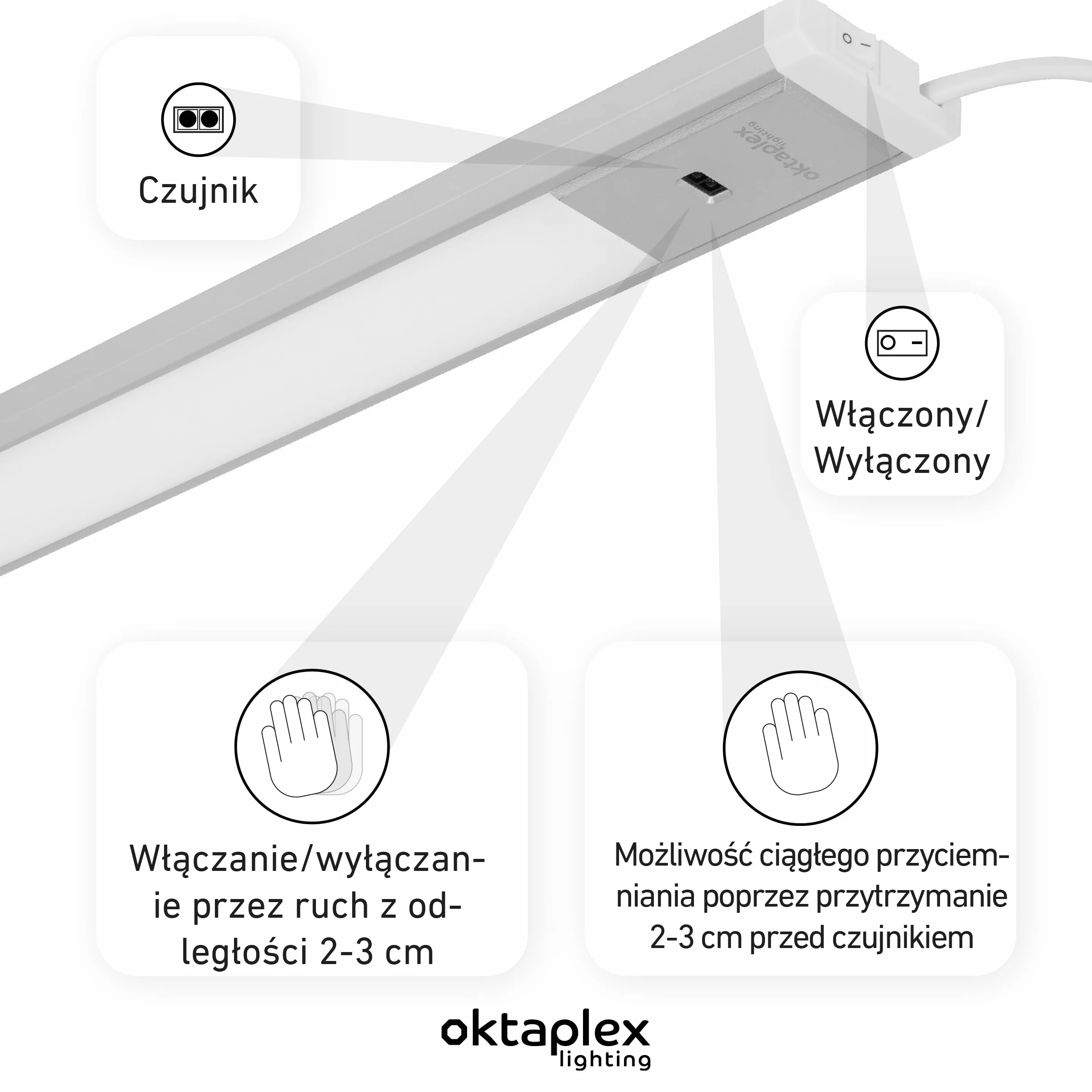 Oktaplex Riva oświetlenie szafki kuchenne LED 90cm ściemniania ciepła biel 730lm płaskie oświetlenie kuchenne z czujnikiem oświetlenie podszafkowe 10W srebrny