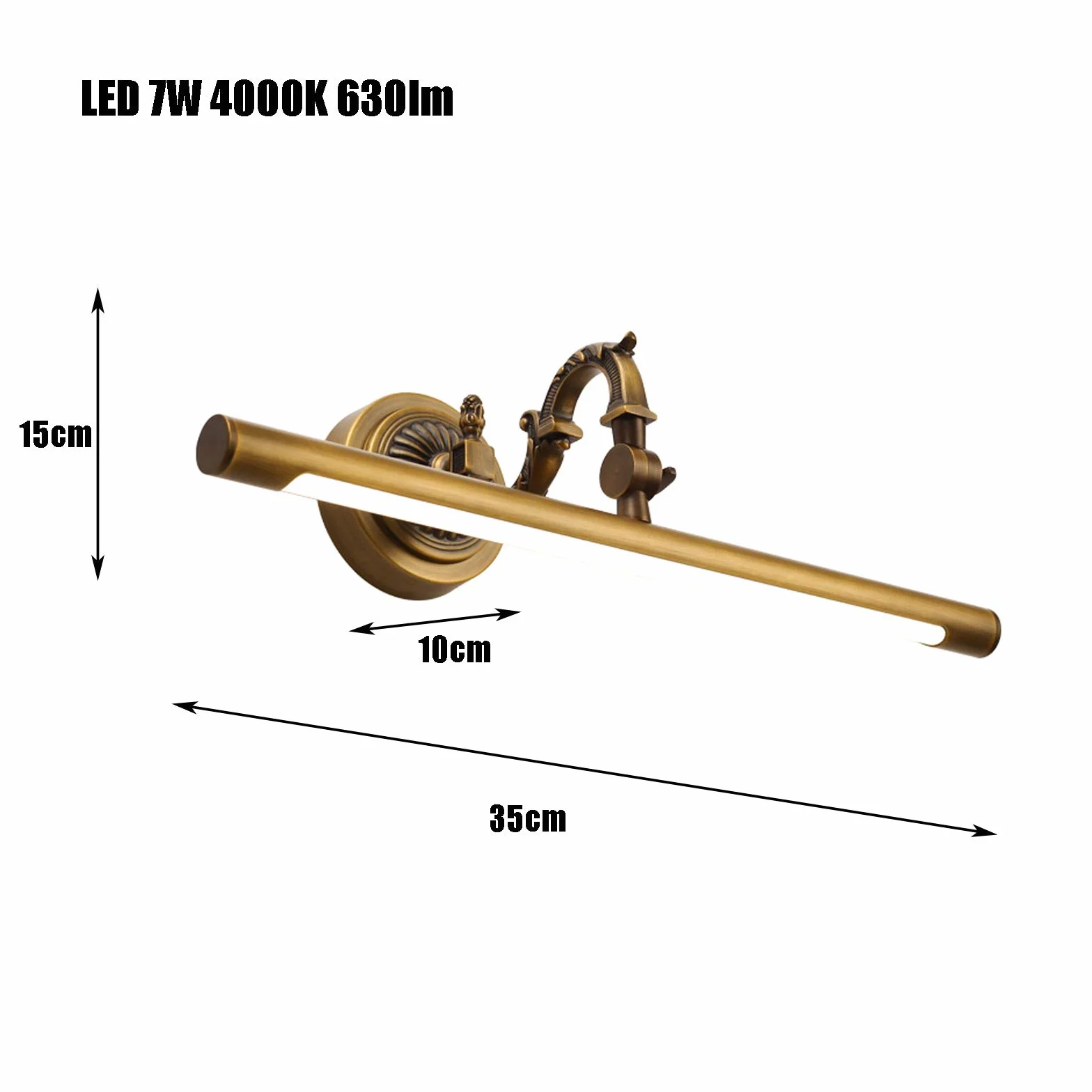 QJUZO lampa LED do lustra, 35 cm, IP44, makijaż, łazienka, 180° regulacja, mosiężna lampka szafy, 4000 K, 7 W, 630 lm