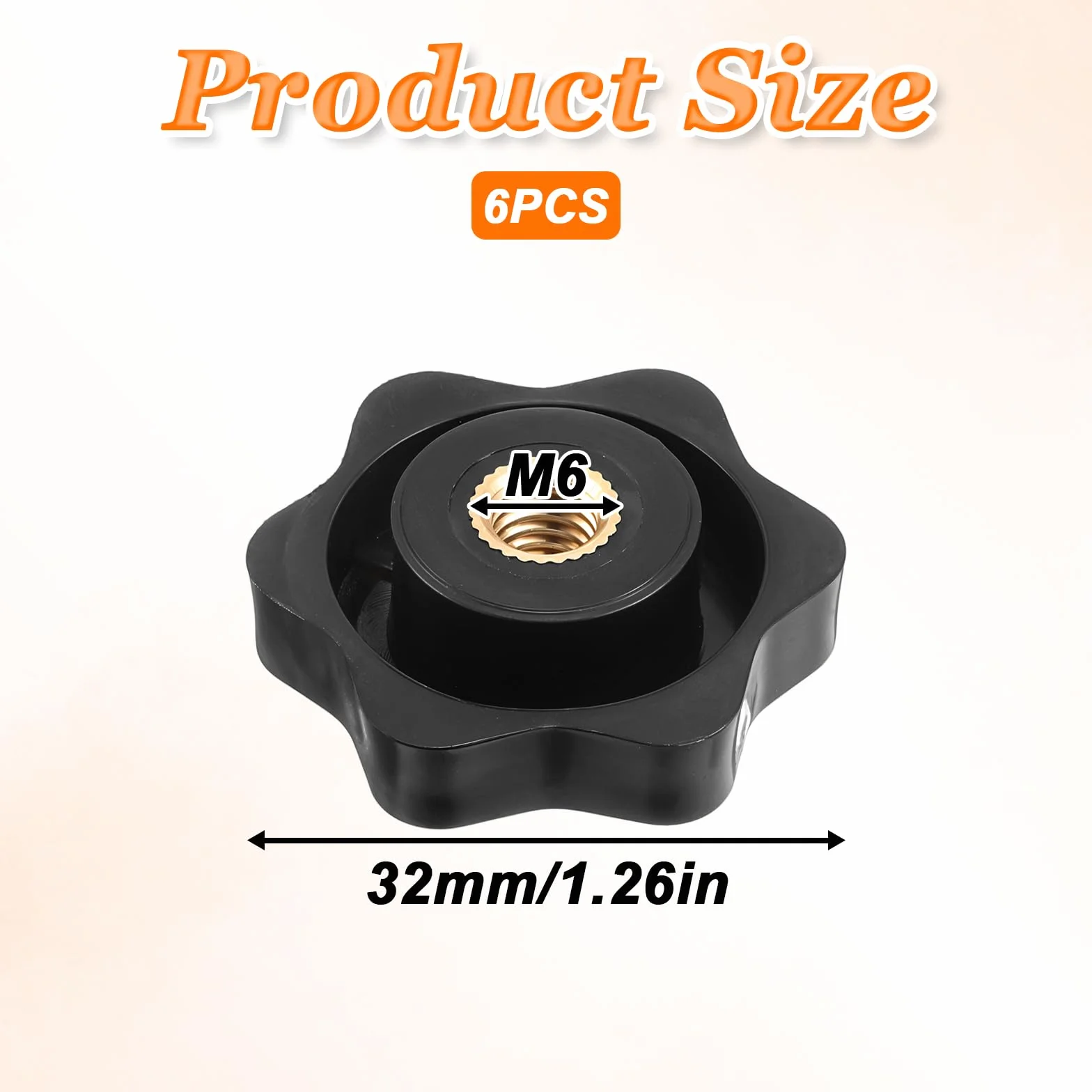 6 sztuk nakrętek z uchwytem gwiazdowym M6, średnica zewnętrzna 32 mm, śruba radełkowana, nakrętka gwiazdkowa, gwint wewnętrzny z mosiądzu, do maszyn i urządzeń, mebli, sprzętu fitness, obrabiarek