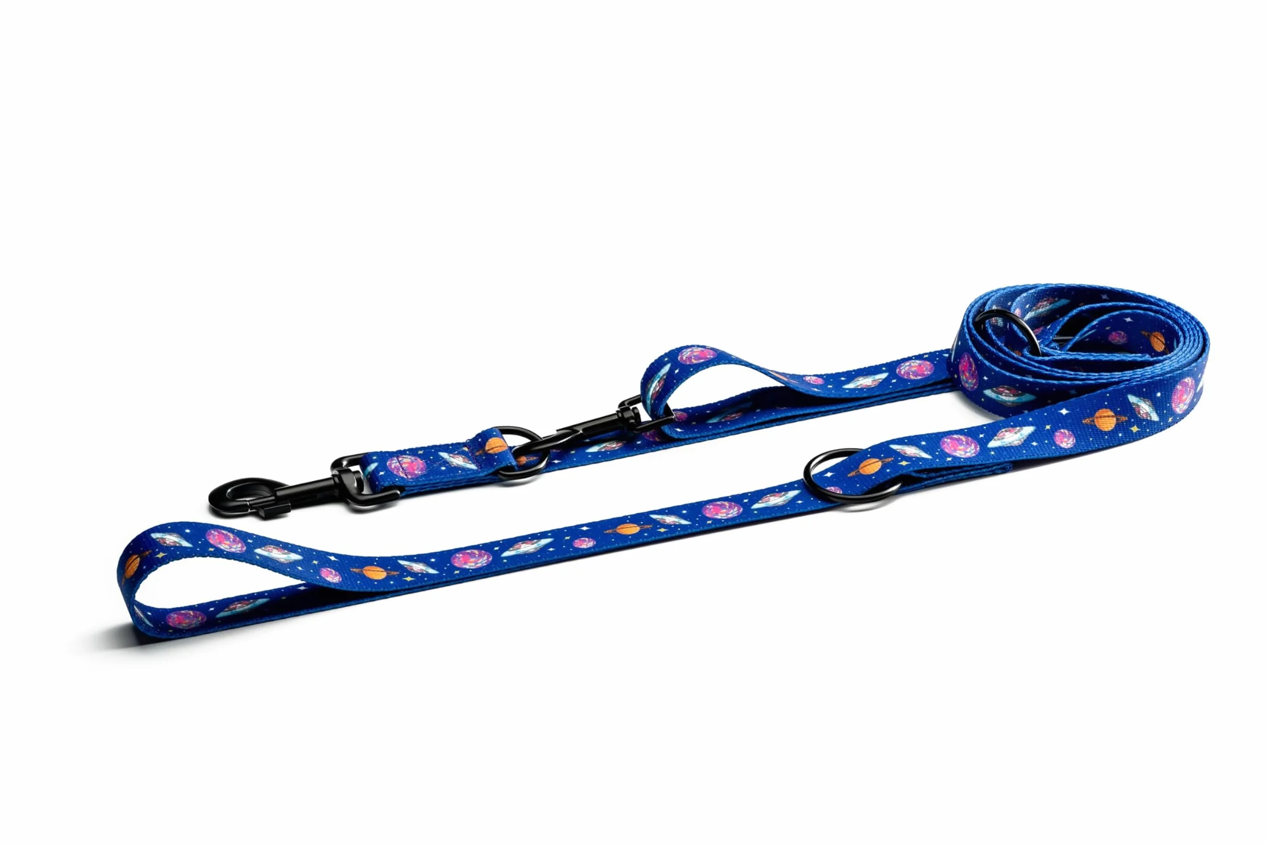 Smycz dla Dużego Psa Przepinana 1.6-3M | NO ABSORB | Szerokość 2.5cm | Regulowana | Spacer z dwoma psami jednocześnie | Obrotowe karabińczyki | 2 Możliwości noszenia | Cosmic Bloom - L