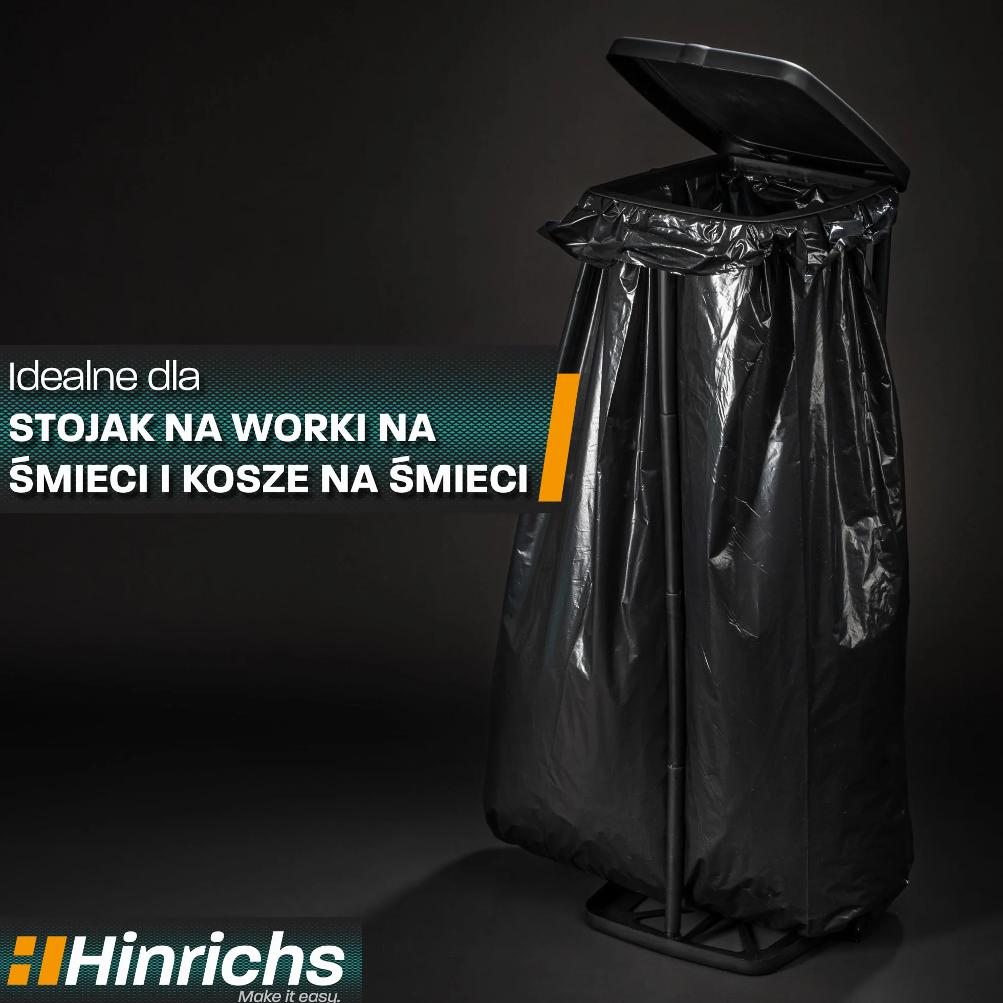 Hinrichs Worki na śmieci 240 l 100 x 125 cm rolka 15 sztuk czarne LDPE