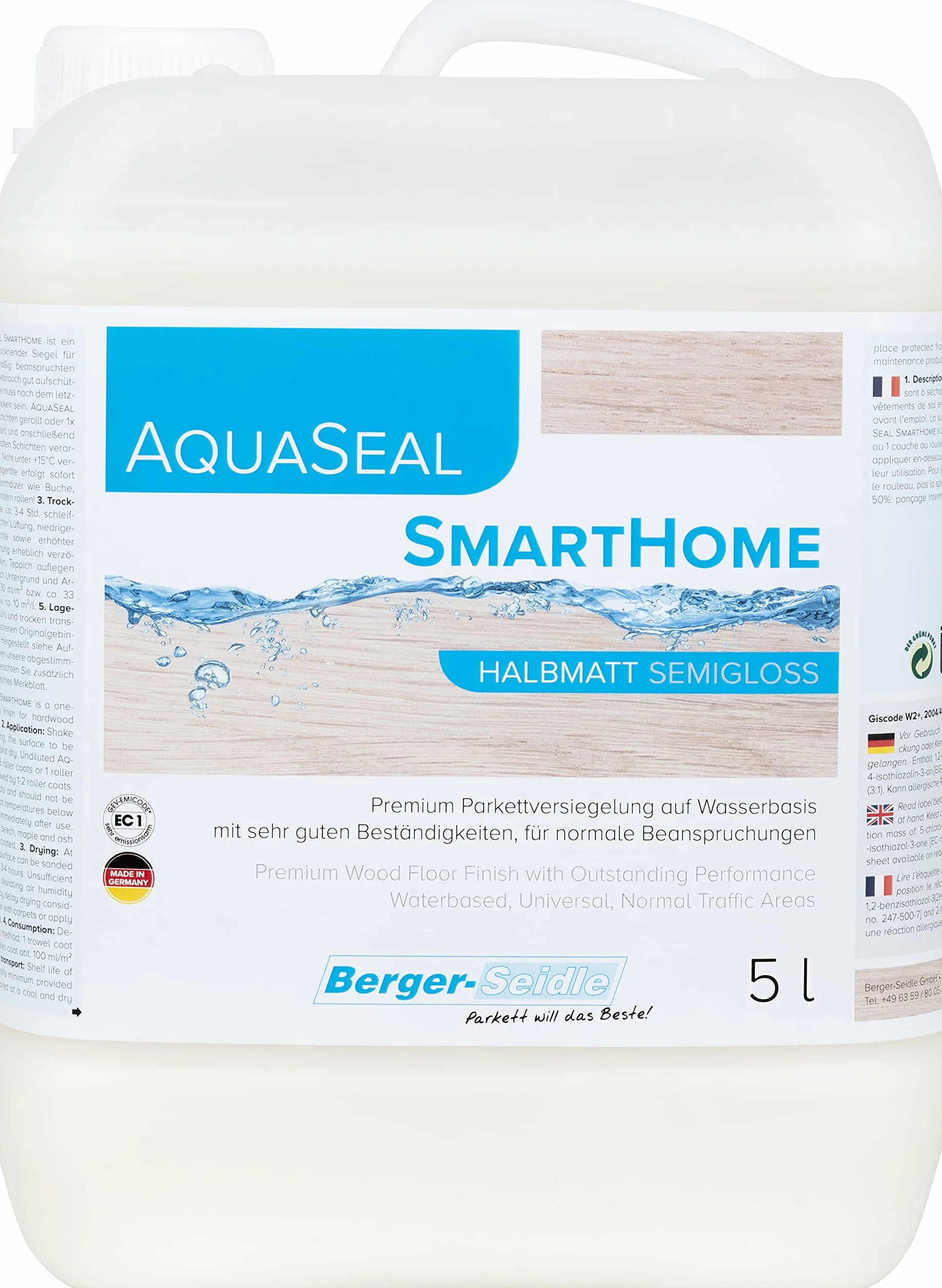 Berger-Seidle Aqua Seal Smarthome, lakier na bazie wody, 5 l, półmatowy parkiet podłogowy