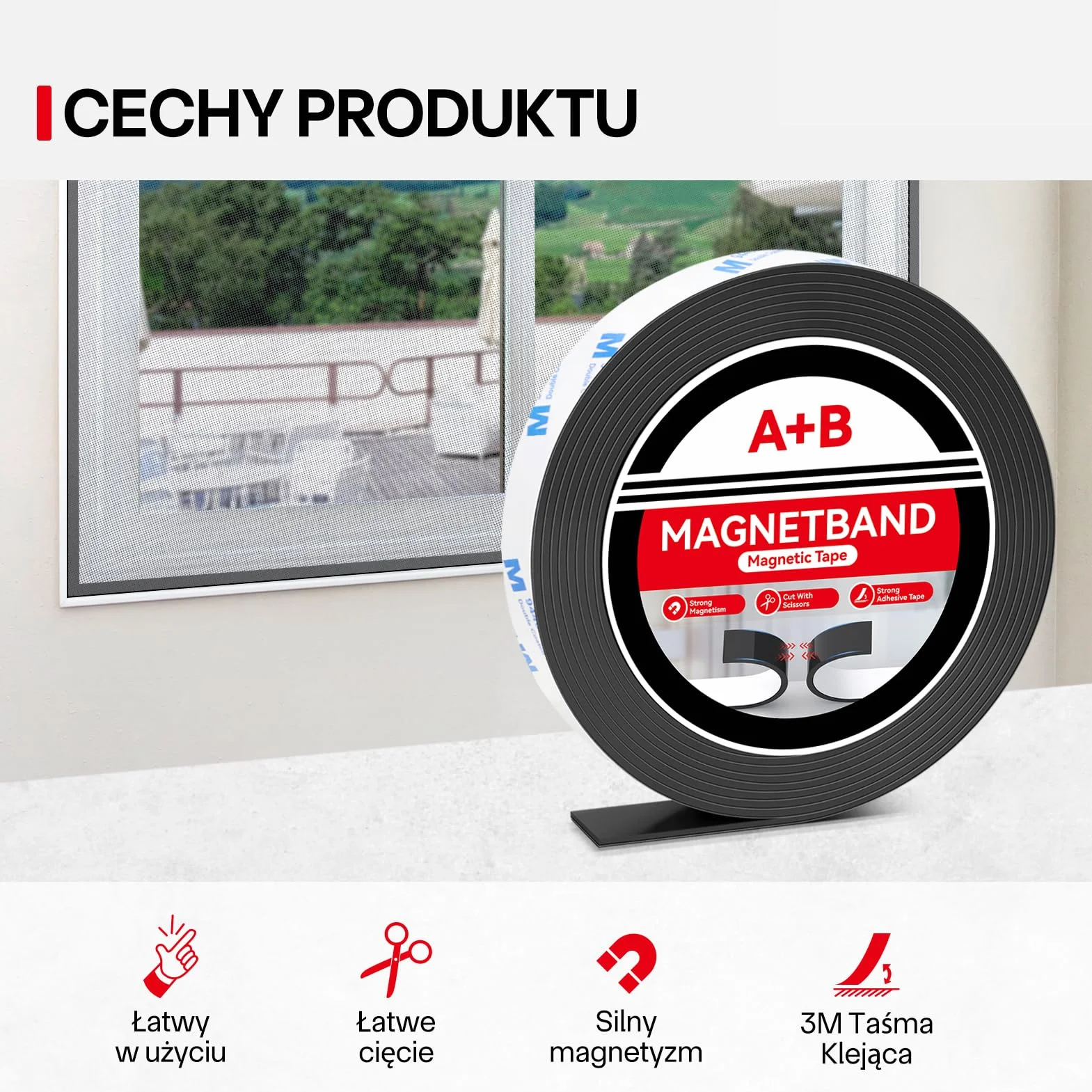 Taśma Magnetyczna A+B, Taśma Magnetyczna z Mocno Przylegająca Warstwa Klejąca do Ekranów Przeciw Owadom, Majsterkowania, Tablic, Pasek Magnetyczny, Paski Magnetyczne, 4m*15mm