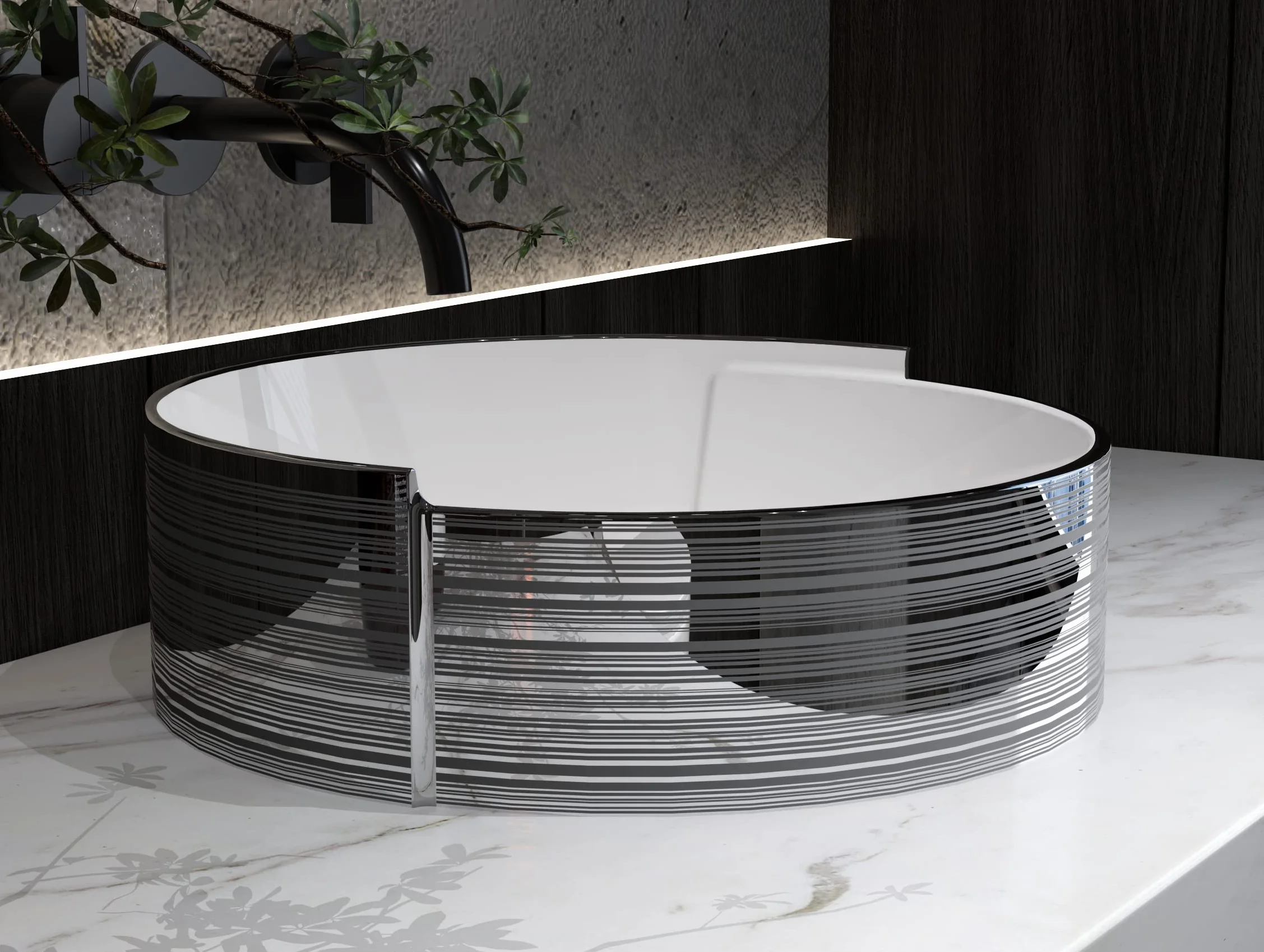 MEJE Porcelana Ceramiczna Vessel Sink 42.5x42x14 cm Silver Stripe