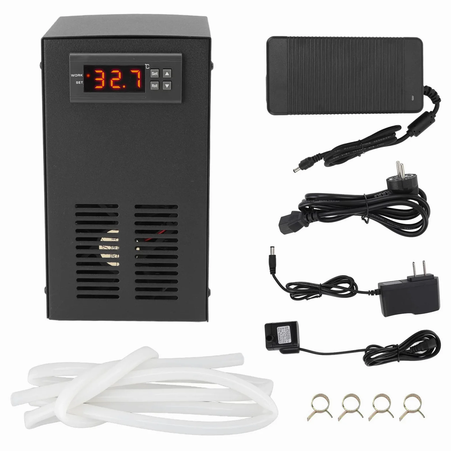Grzałka do Akwarium Agregat Chłodniczy do Wody W Akwarium Układ Chłodzenia 120 W Automatyczny Termostat Wyświetlacz Temperatury Zbiornika Wody Słodkiej i Morskiej (Wtyczka UE 100-240 V)