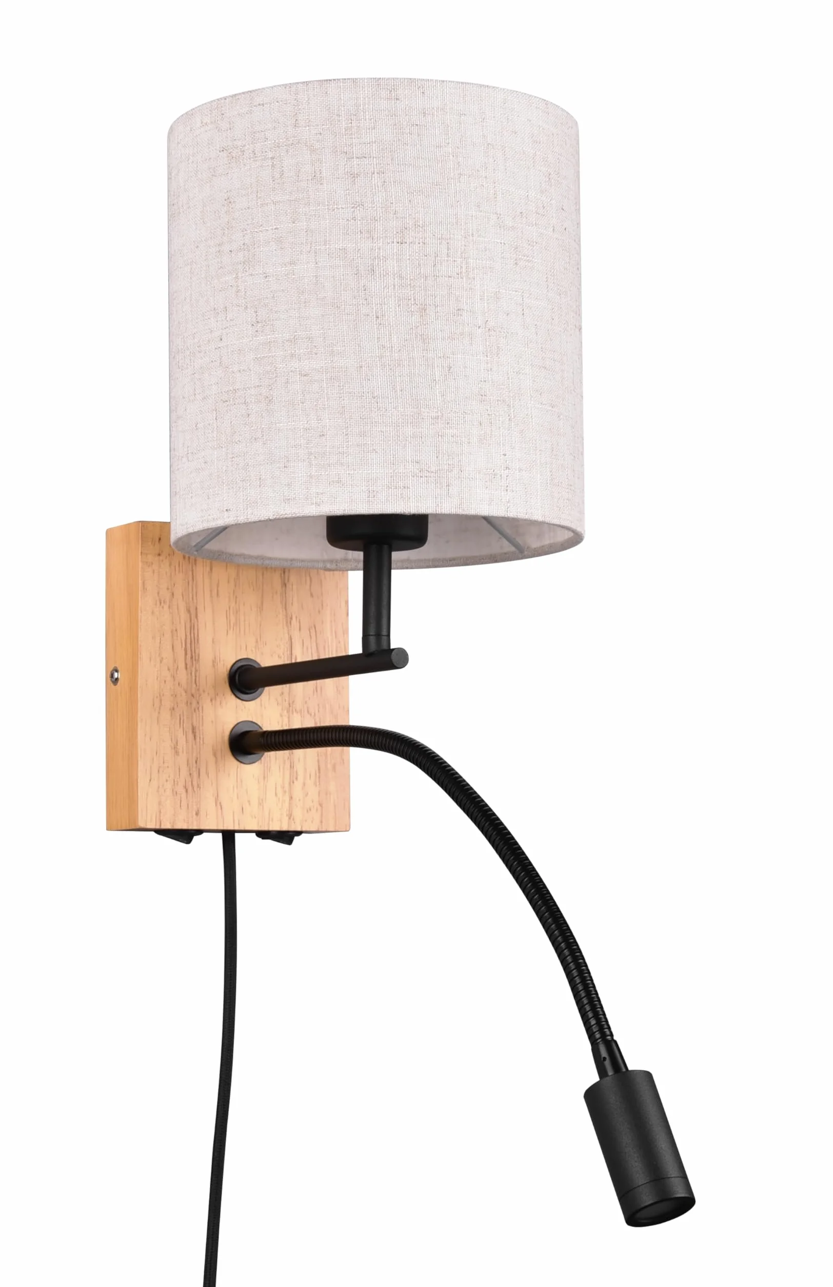 Trio Leuchten Kinkiet NILAM 212879236, naturalne drewno, abażur, bez 1x E27, ramię z diodą LED 3,1 W, Flex Connect