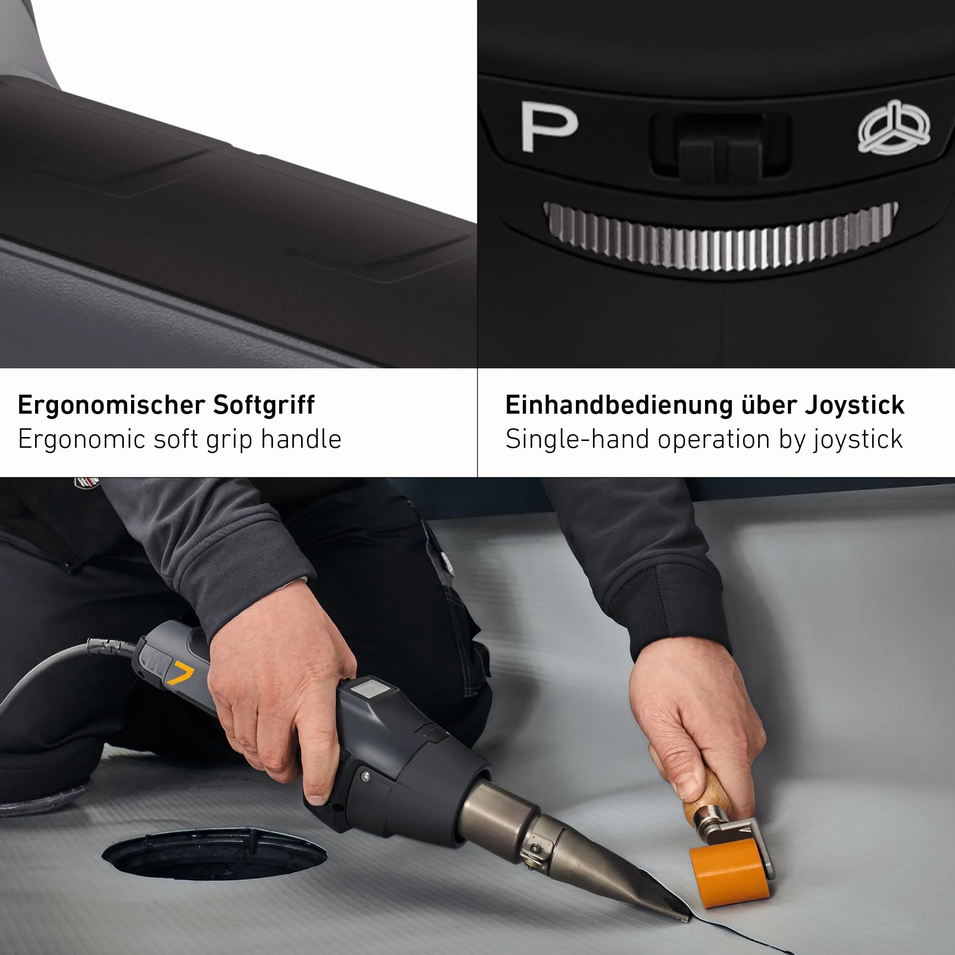 Steinel Opalarka HM 2620 E, w zestawie dysze i wałek dociskowy, 2300 W, temperatura 50–700 °C, z grzałką ceramiczną, Naprawa plandek