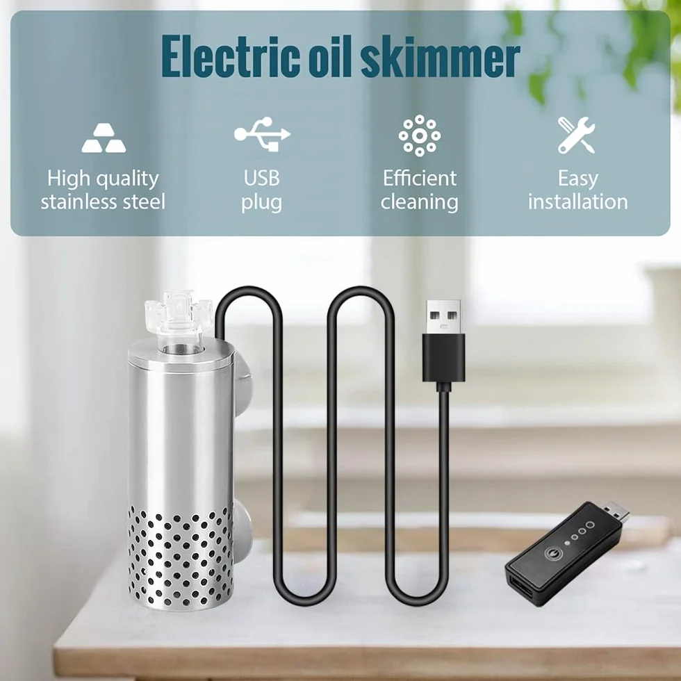 DONGKER Elektryczny przyrząd do usuwania folii olejowej, ze stali nierdzewnej, USB, do akwarium, z 2 mocnymi przyssawkami, do domowego zbiornika na wodę