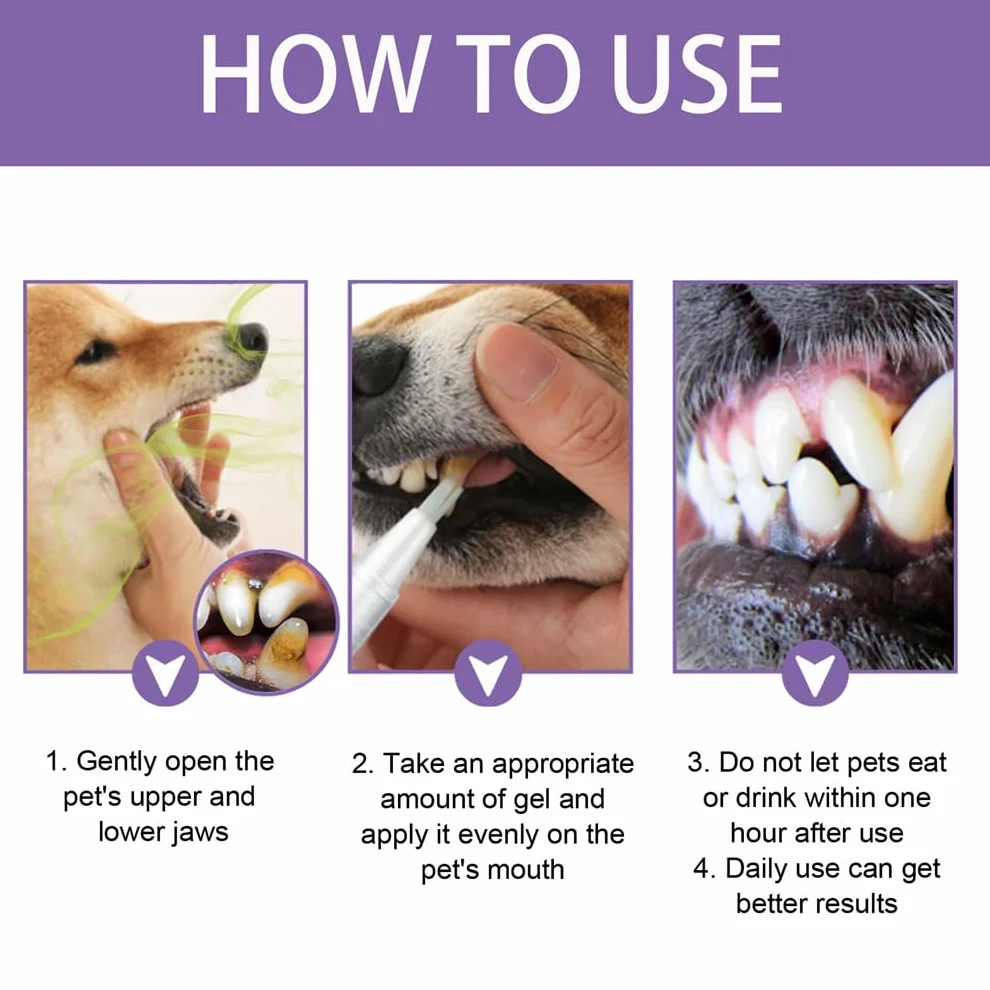 Pet Oral Repair Gel, Advanced Dog Teeth Cleaning Pen Sets With Whitening & Tartar Control Dogs Teeth Cleaning Toothbrush Pens Care Freshens Breath Reduces Easy No-Brushing Oral Care (4 PCS)