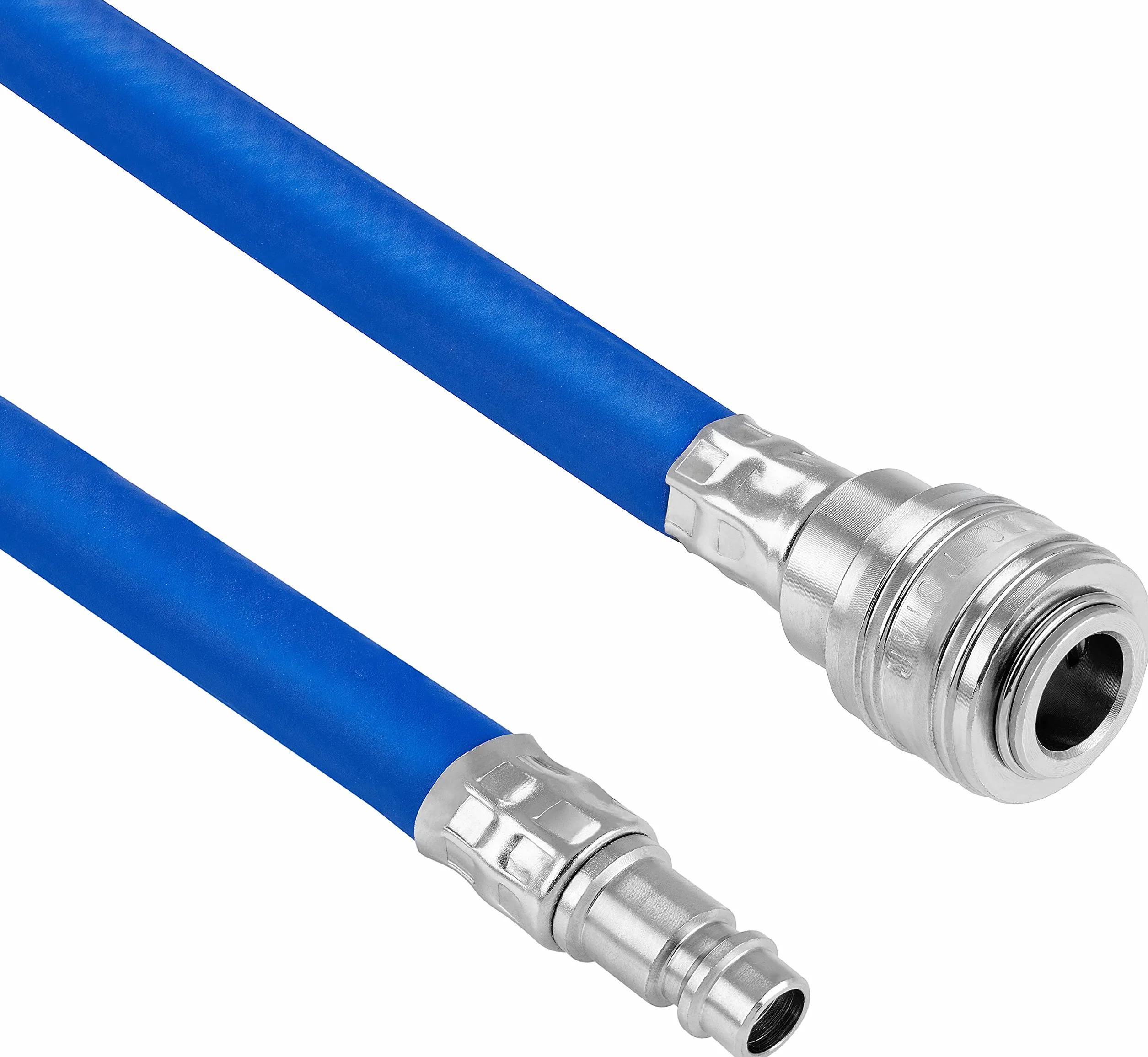 Poppstar wąż pneumatyczny 5m (hybrydowy: PVC wzmocniony tkaniną, średnica wew 9,2mm z szybkozłączką i wtyczką złącza) do 20 bar, niebieski