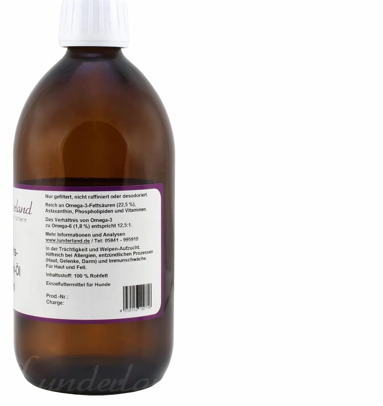 Lunderland Olej z Dorsza Dzikiego 90 ml Karma uzupełniająca dla psów i kotów Omega-3 Tłoczony na zimno