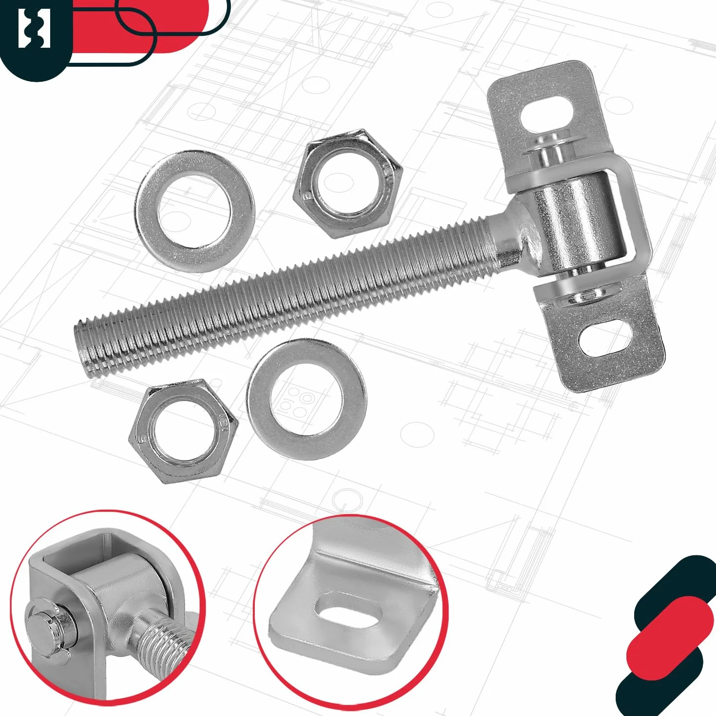 KOTARBAU® Zawias Regulowany - Zawias Wkręcany Do Bram Furtek - Gwint M12 - Stal