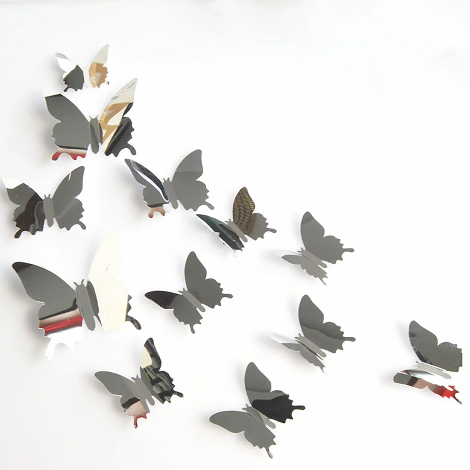 Naklejki 3D na ścianę motyl lustro dekoracja mieszkania zdejmowane 60 sztuk
