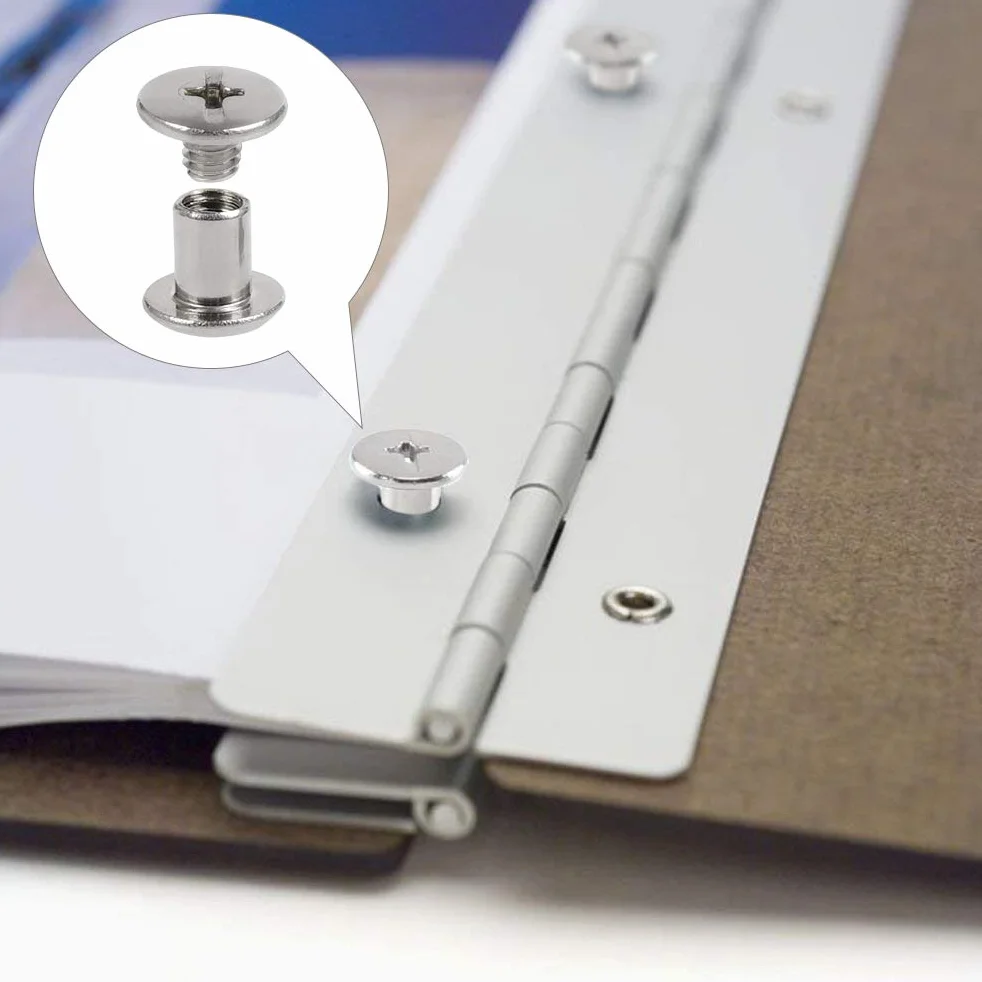 Zestawy śrub Chicago 5 mm 100 szt., TIMESETL Binding Screws Nit z guzikami Chicago Płaskie skórzane nity Chicago, 50 Nitów Chicago, 50 Nitów Chicago+50 zakrętek, niklowana książka, 5 x 6 mm