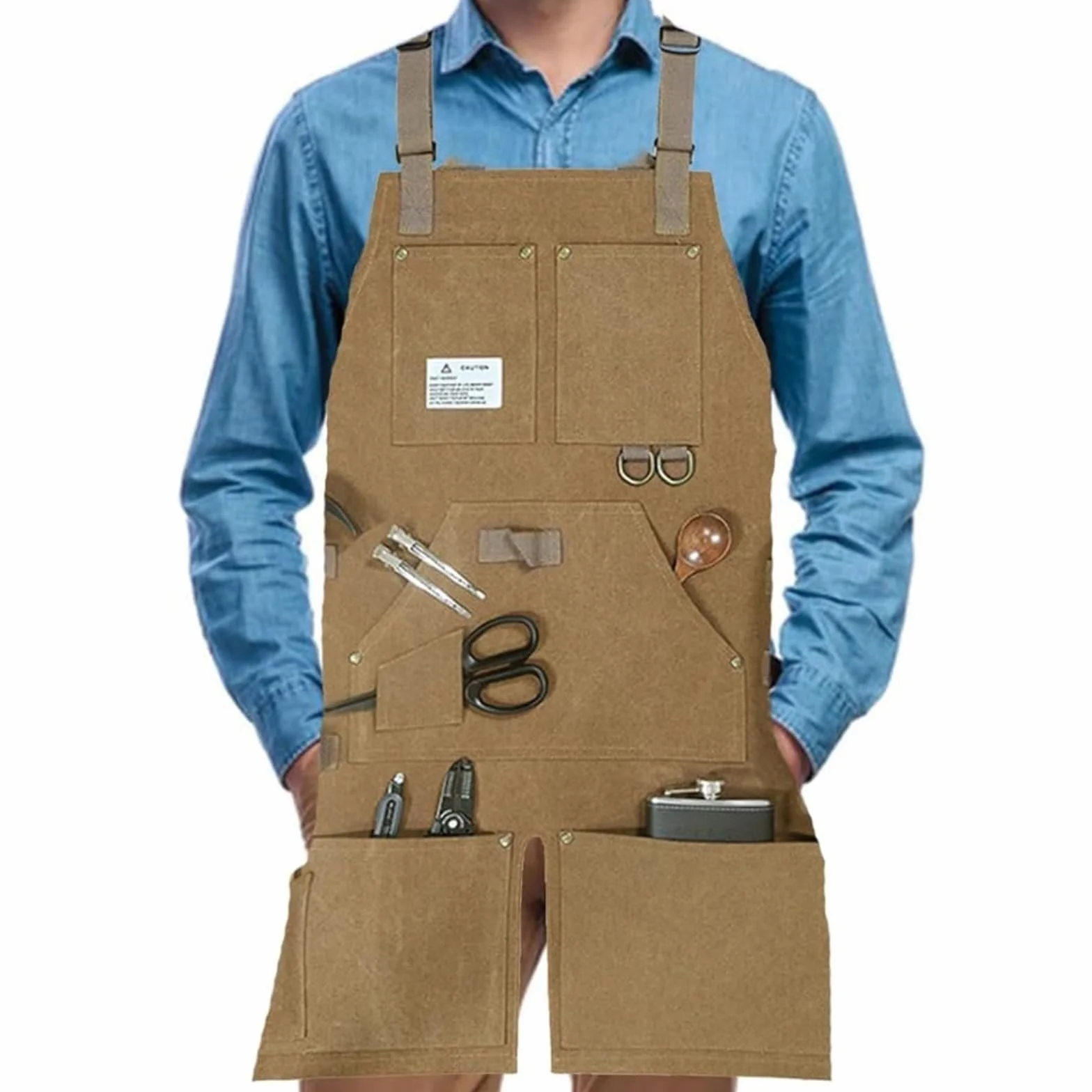 Fartuch roboczy spawalniczy męski regulowany Canvas Cross Back z dużymi kieszeniami
