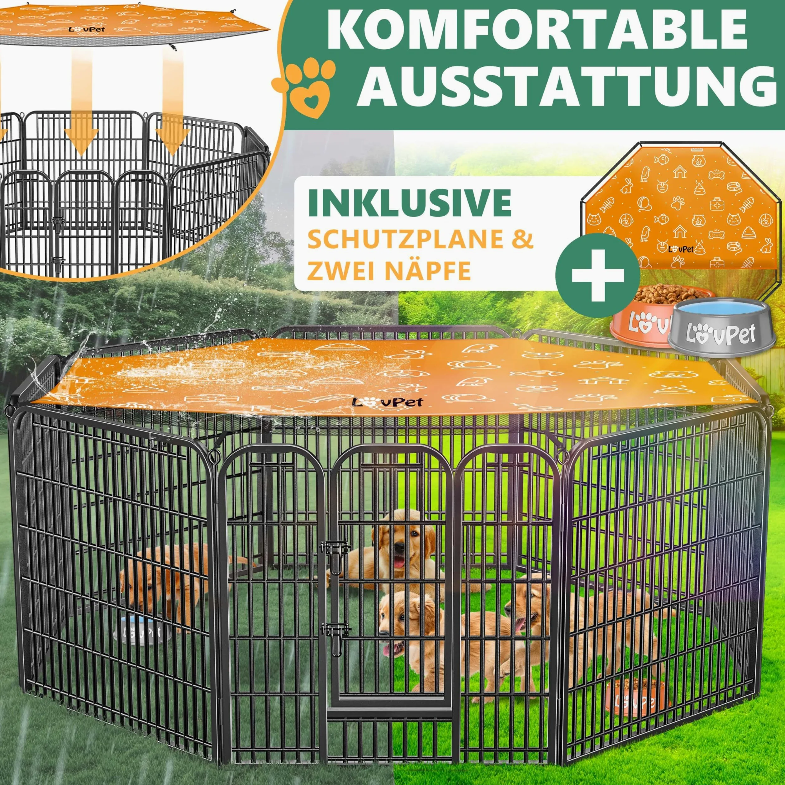 LovPet Kojec dla szczeniąt Wybieg dla Pies XXL z plandeką ochronną odporny na warunki atmosferyczne