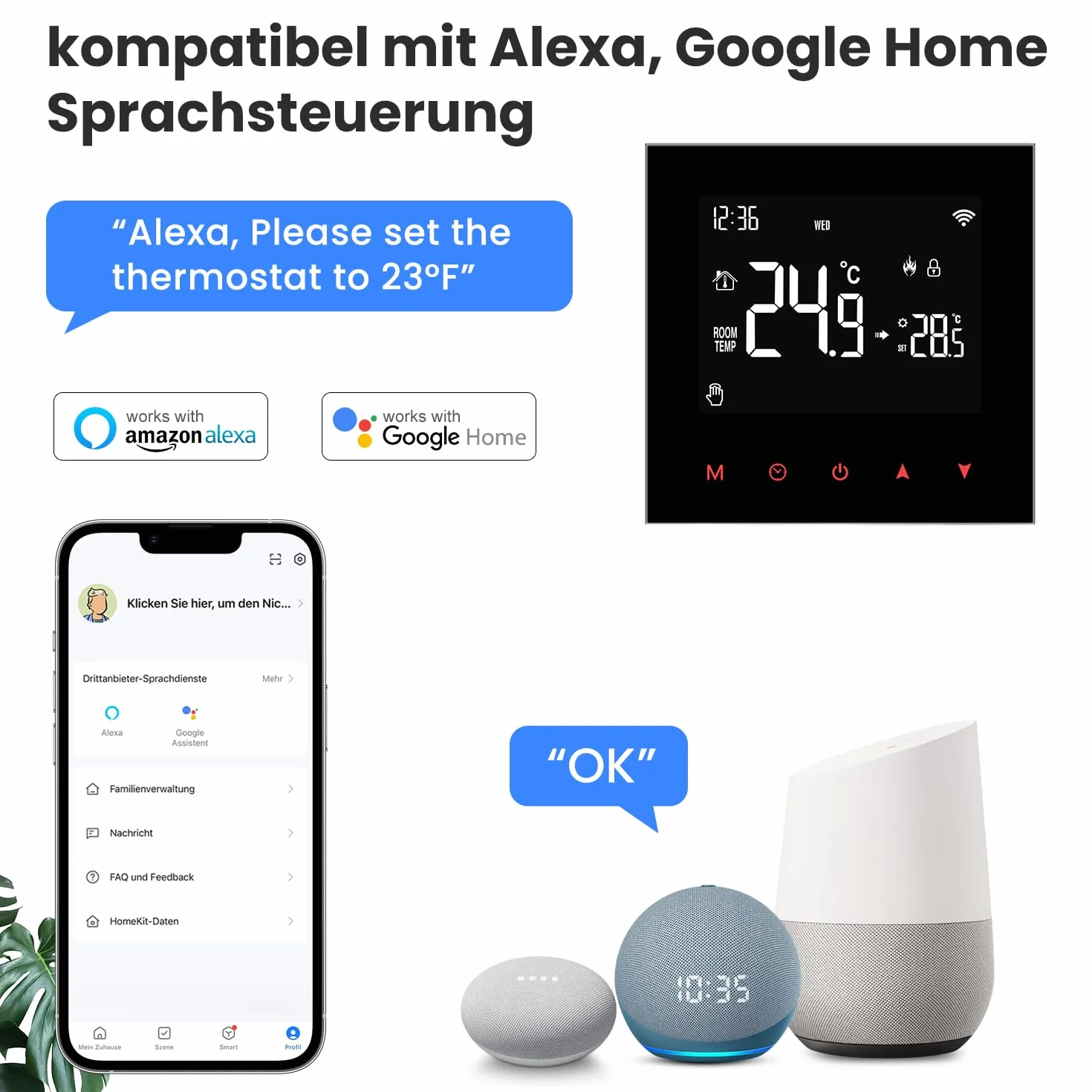 AVATTO Inteligentny termostat ogrzewania podłogowego Wi-Fi Programowalny termostat pokojowy kompatybilny z Alexą, sterowanie głosowe Google Home i aplikacja Smart Life Pilot zdalnego sterowania
