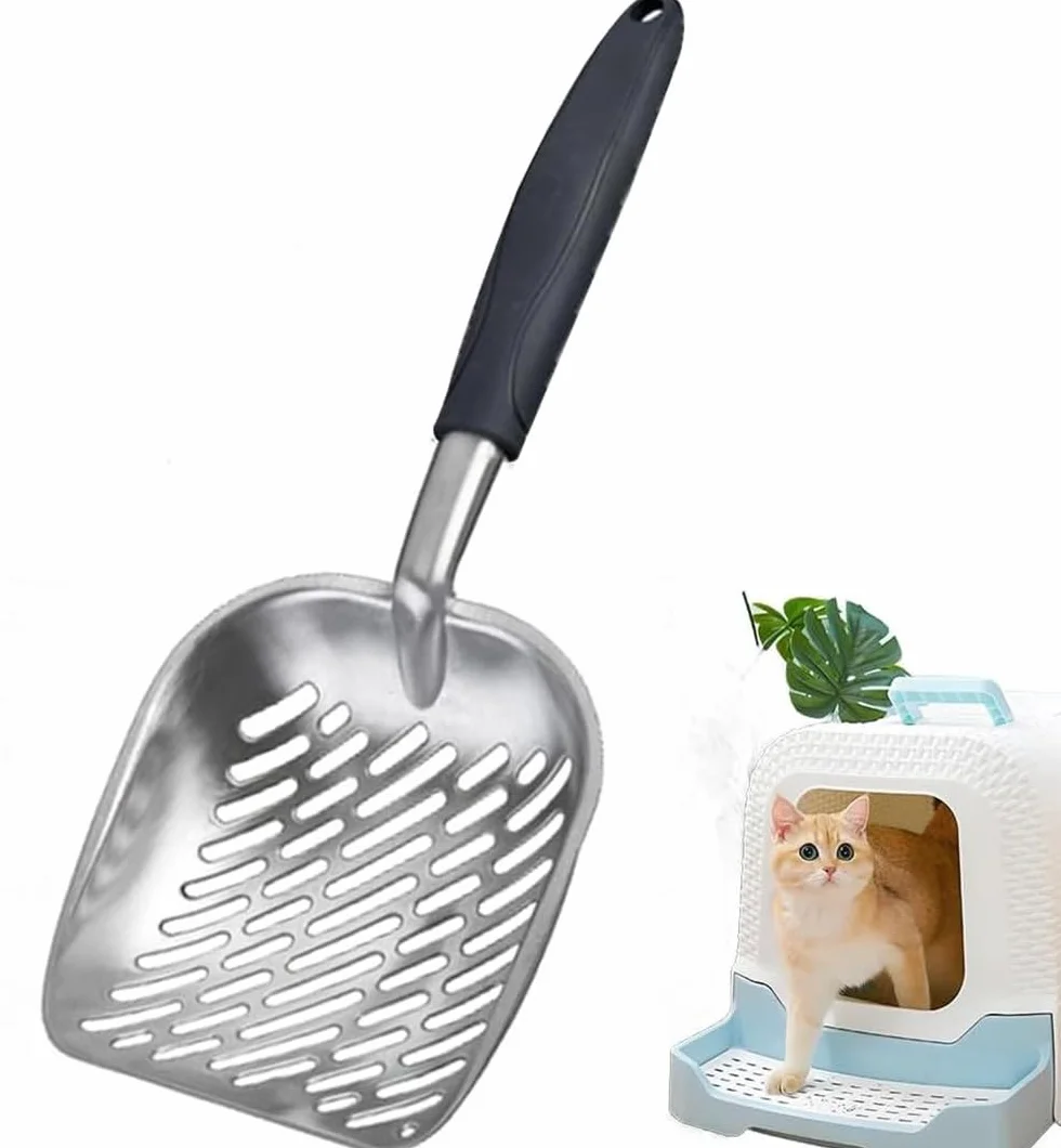 Łopata do kuwety, metalowa, nieprzywierająca, z wytrzymałego aluminium, trwała, metalowa kuweta dla kotów, kociąt, czarna