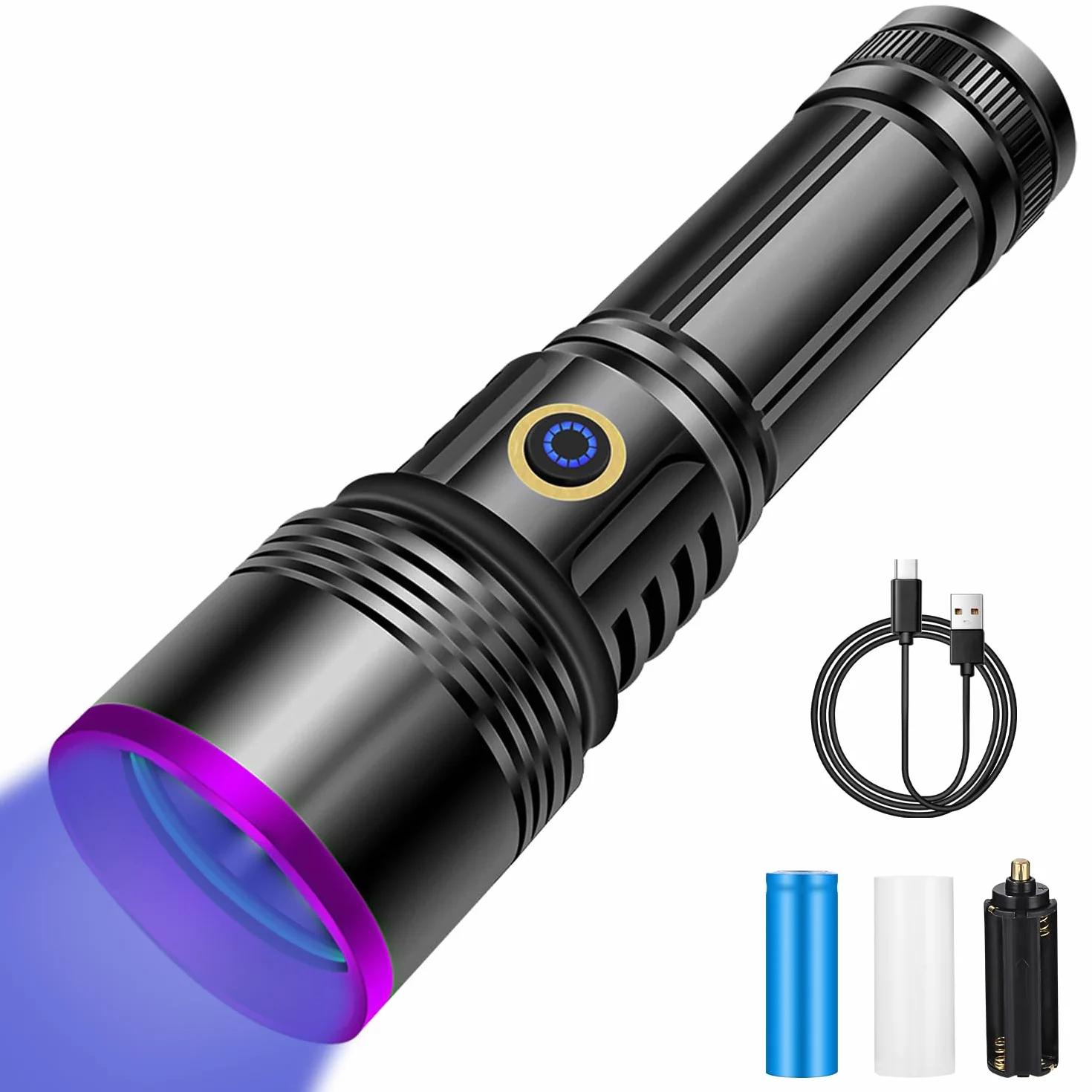 Azyvum Latarka UV 20 W, ładowana przez USB, czarne światło, 365 nm, lampa UV do bursztynu, żywicy epoksydowej, wykrywania moczu zwierząt domowych, minerałów, podróży, plam dla psów i kotów