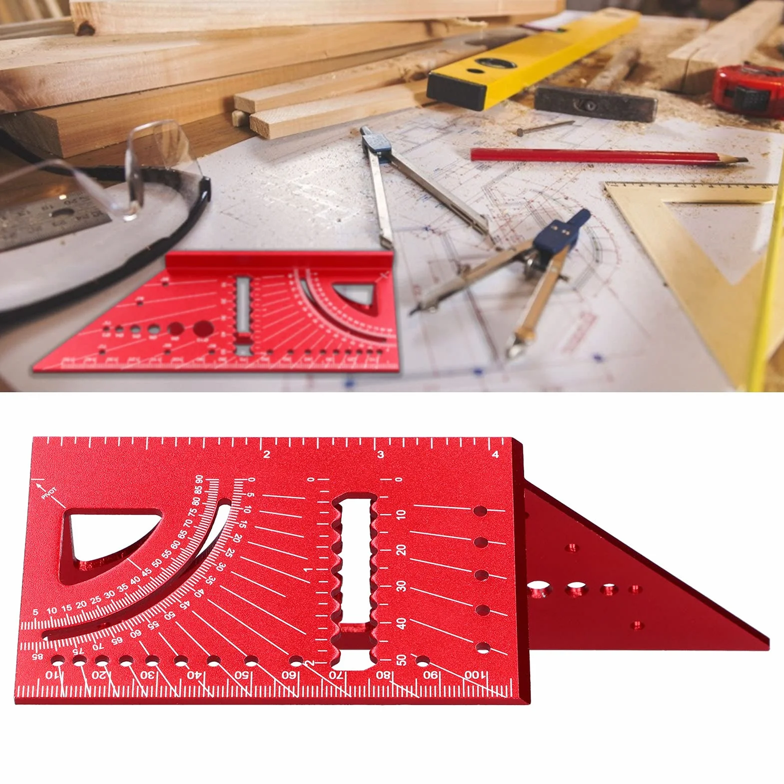 Kątownik kątowy 3D ze stopu aluminium, do obróbki drewna, kwadratowa linijka pomiarowa, 45°, linijka 90°, narzędzie do pomiaru fazowania, do obróbki drewna, pomiar kąta