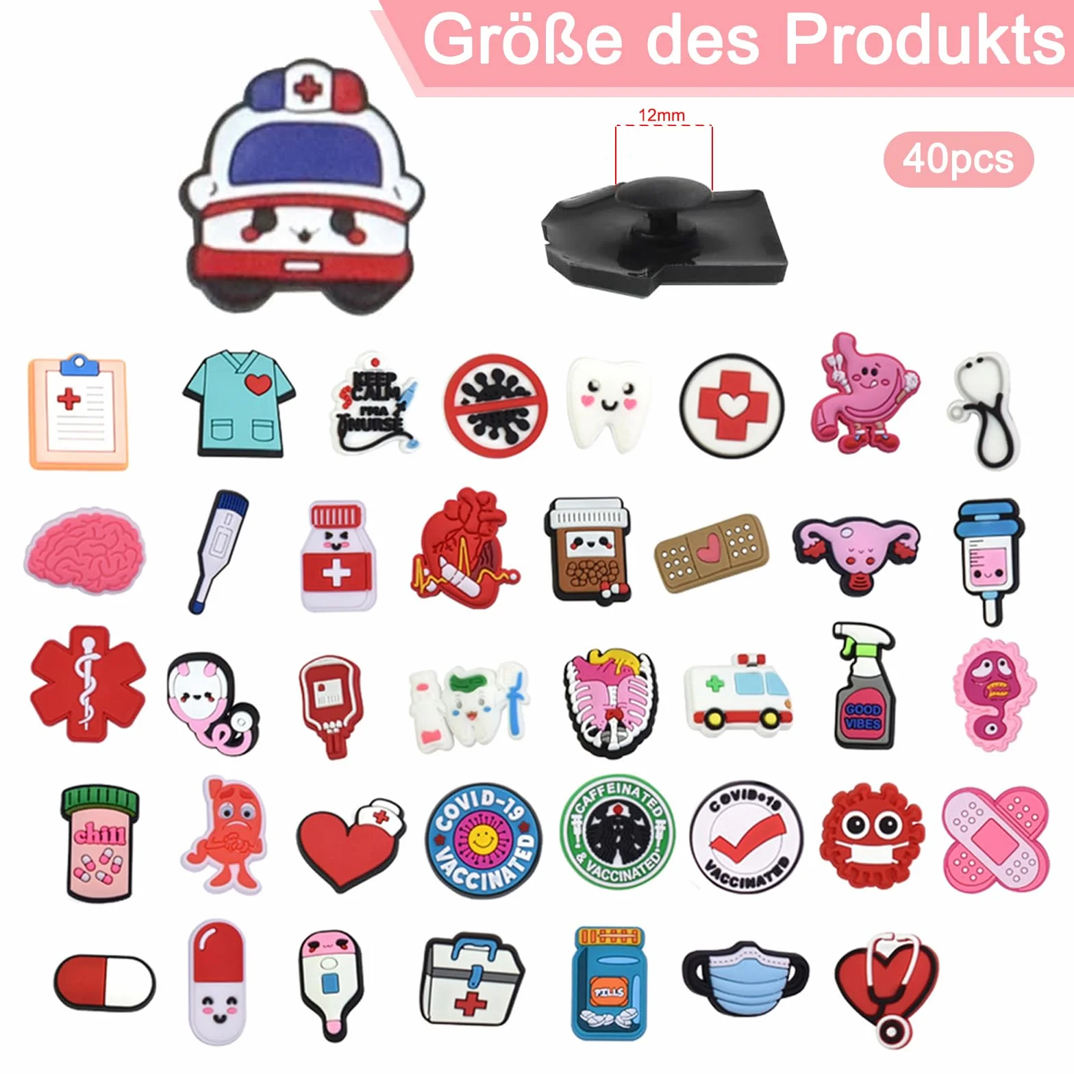 Wtyki do butów dla pielęgniarki, 40 sztuk, przypinki Crocs, ozdoba do butów dla dzieci, ozdoba do butów, ozdoba butów, PVC