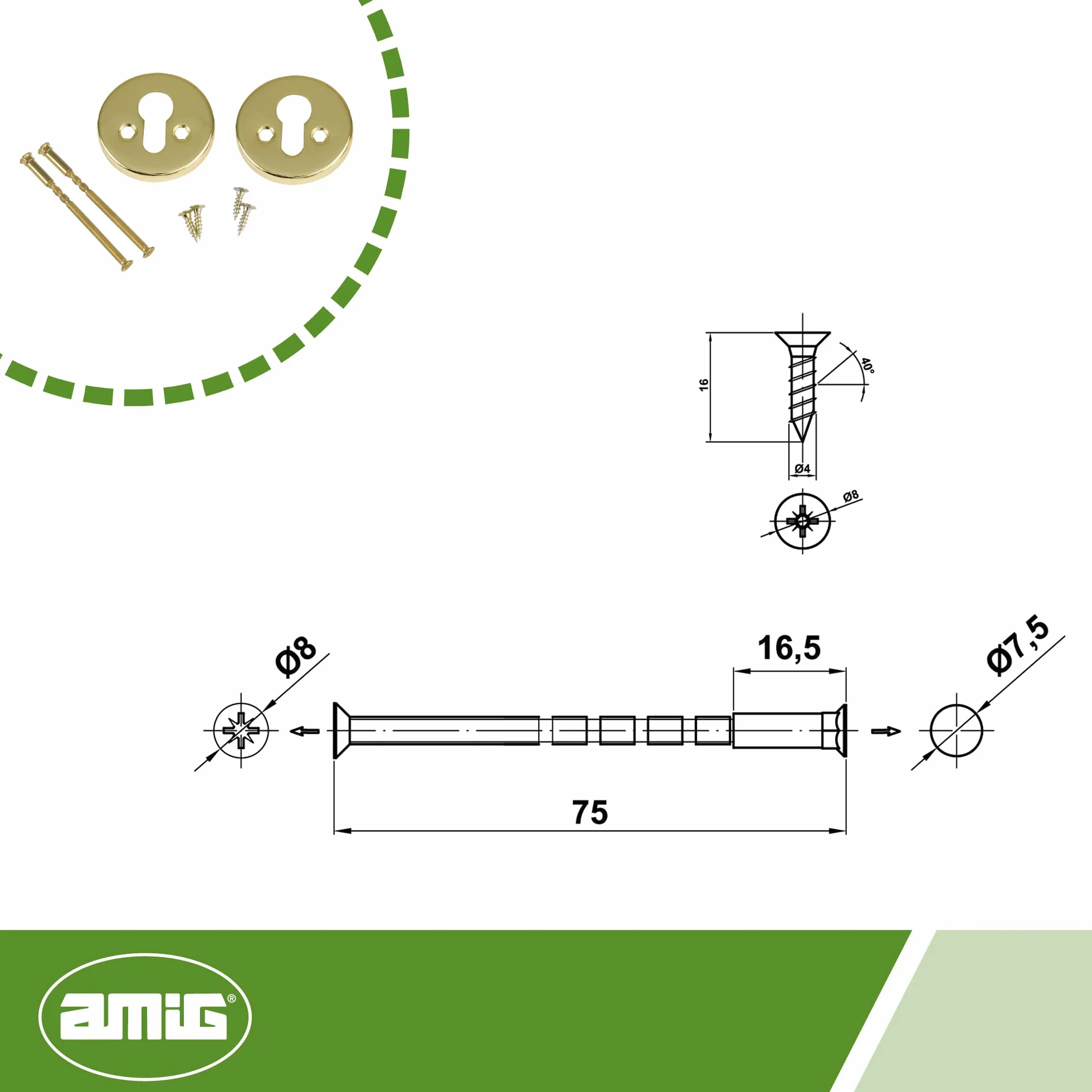 Amig - Zestaw okrągłych dysz do zamków z cylindrem Europrofil, Mod. 25AT - Ø 59 mm - Z 4 śrubami i śrubami przelotowymi - Stal chromowana matowa - srebrna