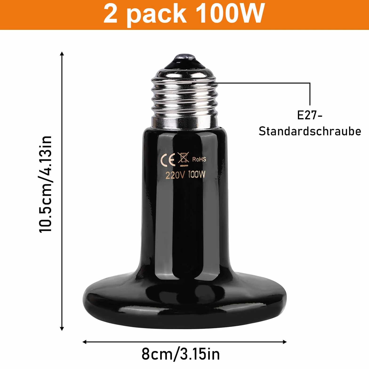 2 sztuki lamp grzewczych dla gadów: E27, ceramiczna lampa grzewcza, 100 W, terrarium, gady, żółw, agama, wąż, pająk, jaszczurka, pisklę