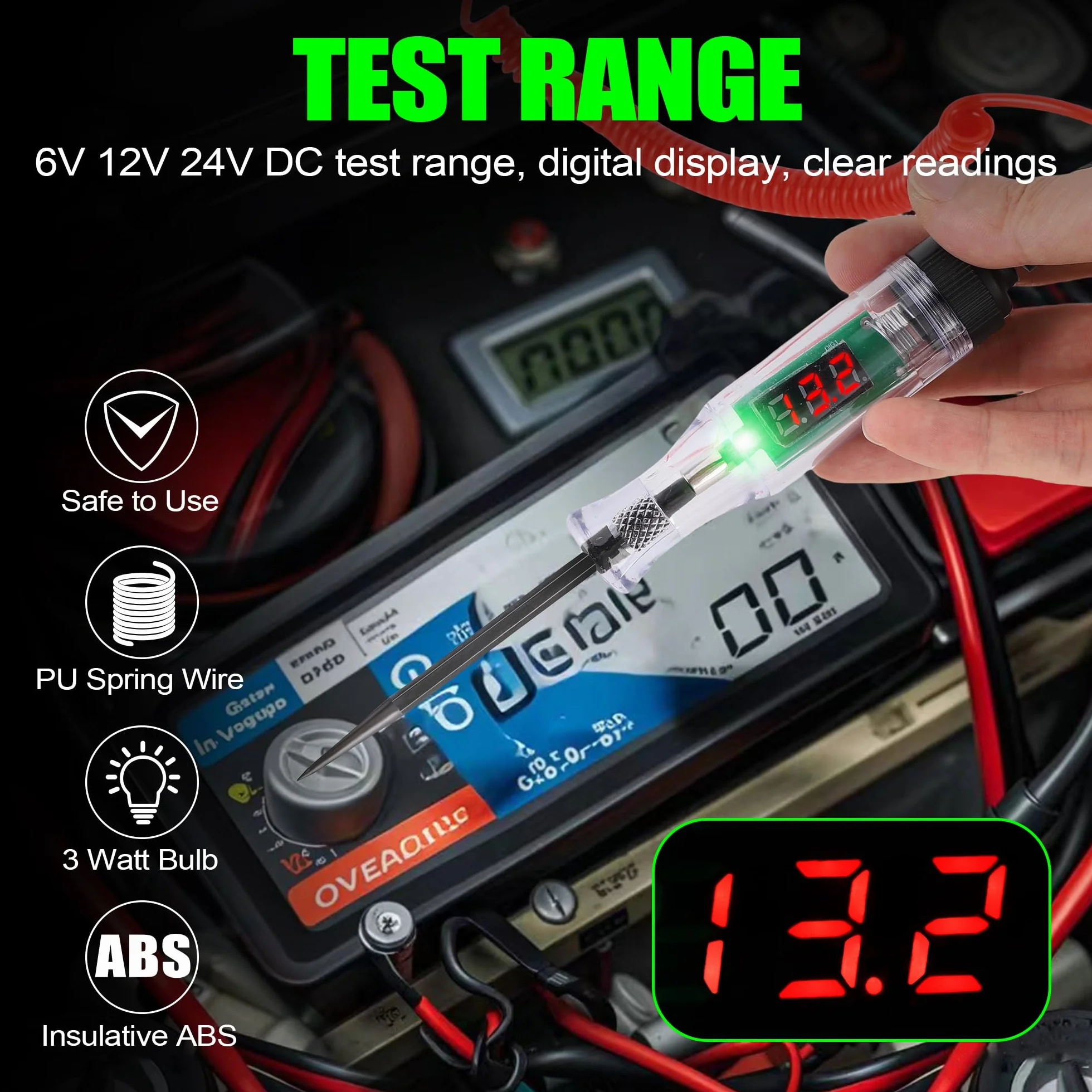 Tester obwodu samochodowego DC 6 V 12 V 24 V 36 V, elektryczny tester izolacji zakresu DC3-36V, elastyczny kabel do testu samochodowego do tetera LED